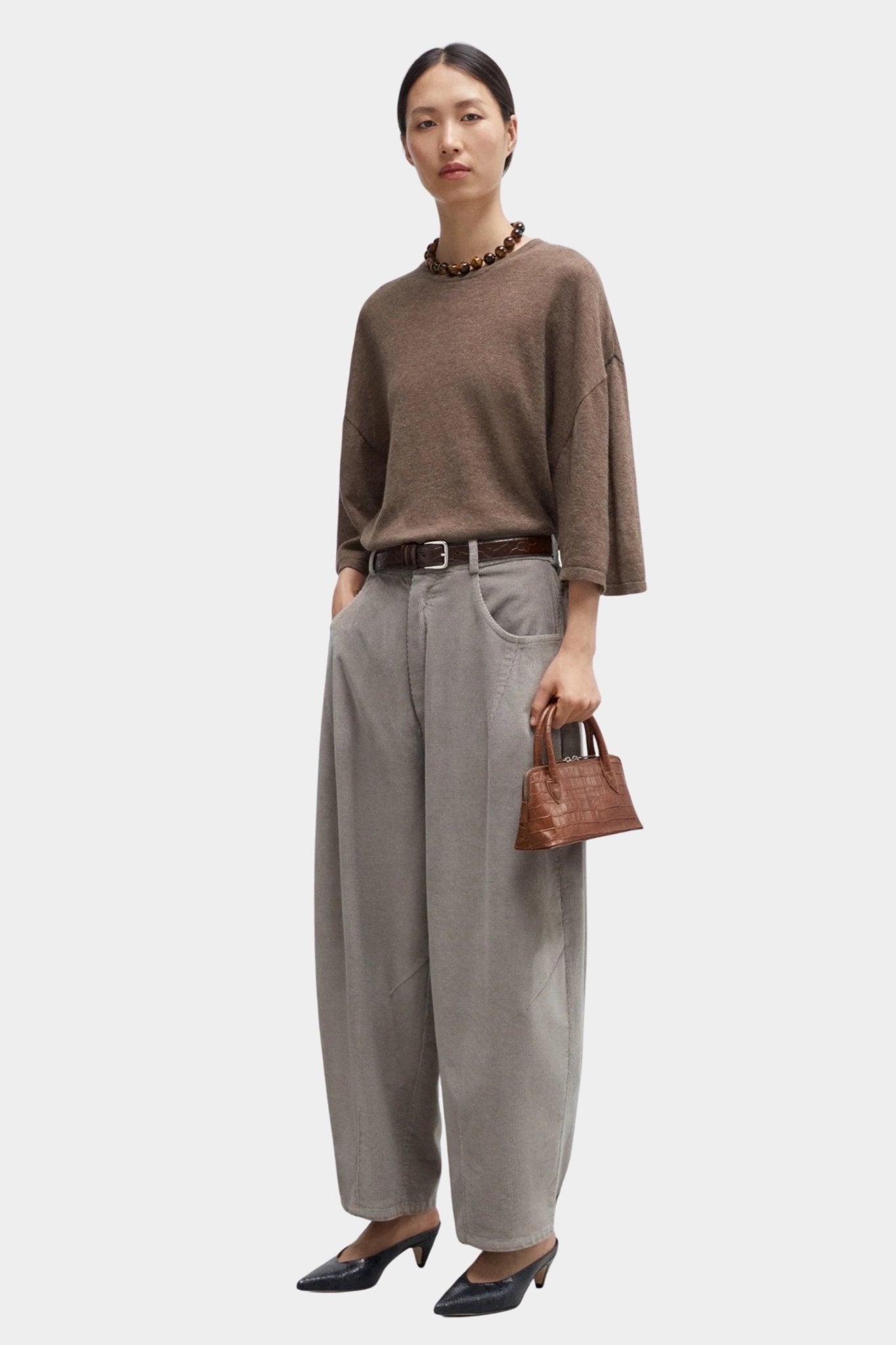 Cordera - Corduroy Baggy Pants - Cobblestone - Pants - YUCCA, chic outfits for women, women’s clothing store Denver.
