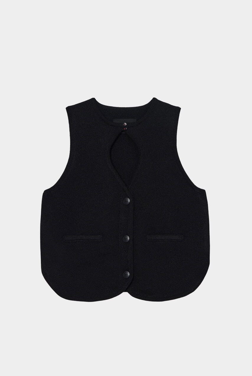 Cordera - Cut-Out Boat Neck Waistcoat - Black - Vest - YUCCA, Yucca store Denver, women’s high quality knitwear.