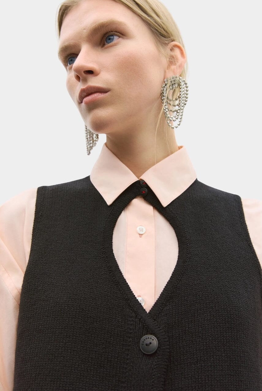 Cordera - Cut-Out Boat Neck Waistcoat - Black - Vest - YUCCA, Yucca store Denver, women’s high quality knitwear.