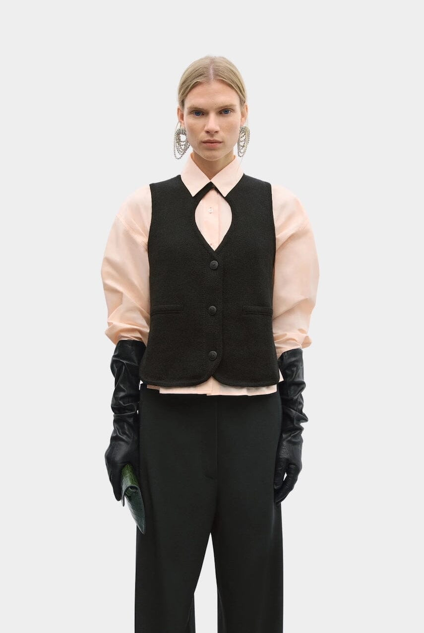Cordera - Cut-Out Boat Neck Waistcoat - Black - Vest - YUCCA, Yucca store Denver, women’s high quality knitwear.