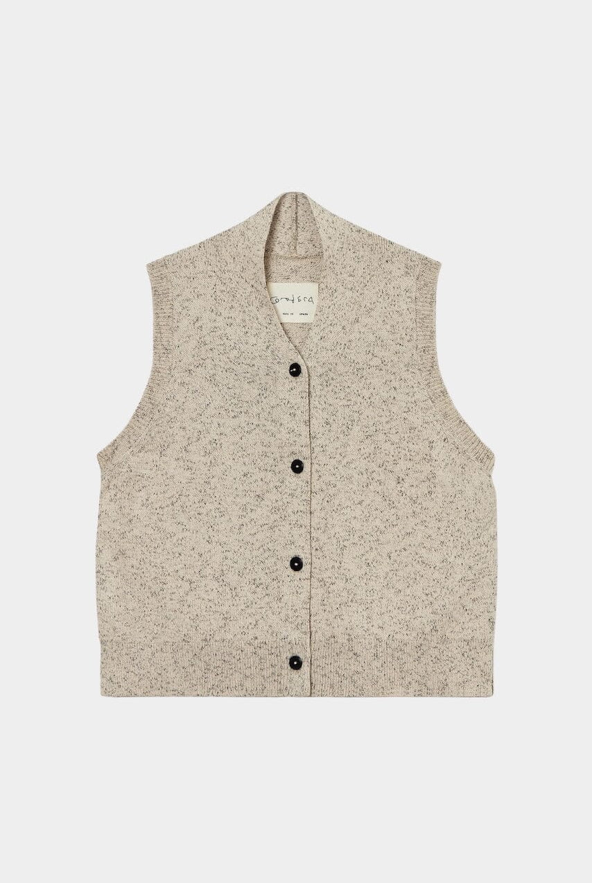 Cordera - Flecked Cotton Vest - Natural - Shirts & Tops - YUCCA, Artistic clothing for women, boutique near me.
