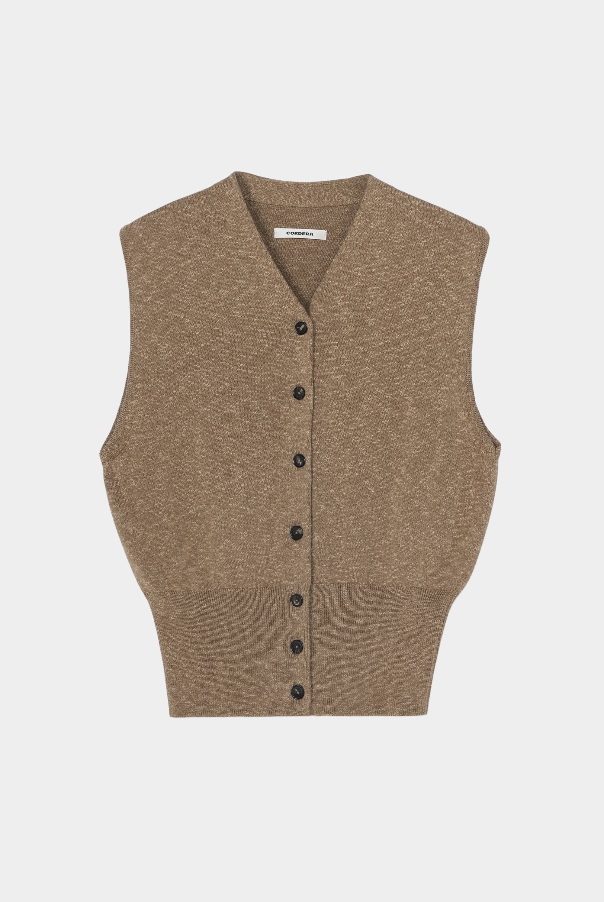 Cordera - Flecked Cotton Waistcoat - Copal - Top & Tees - YUCCA, cool clothes for women, women’s clothing store Denver.