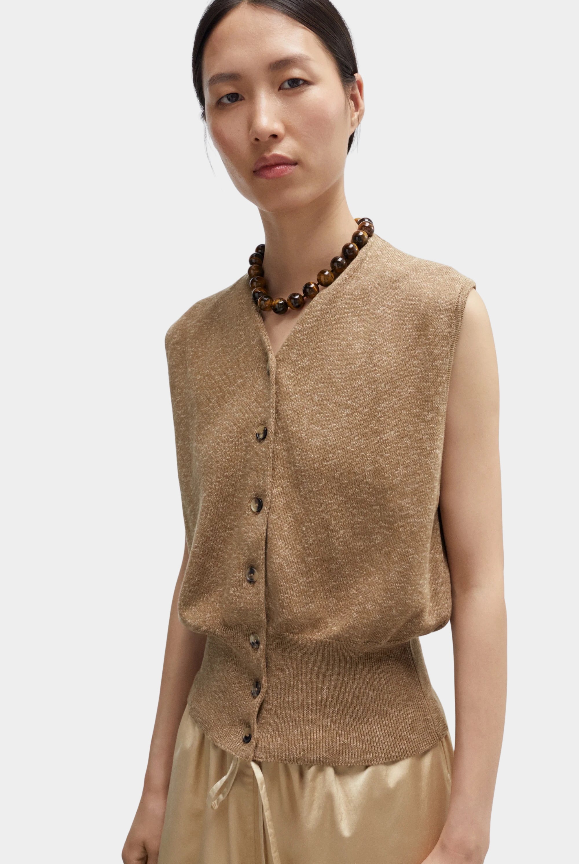 Cordera - Flecked Cotton Waistcoat - Copal - Top & Tees - YUCCA, cool clothes for women, women’s clothing store Denver.