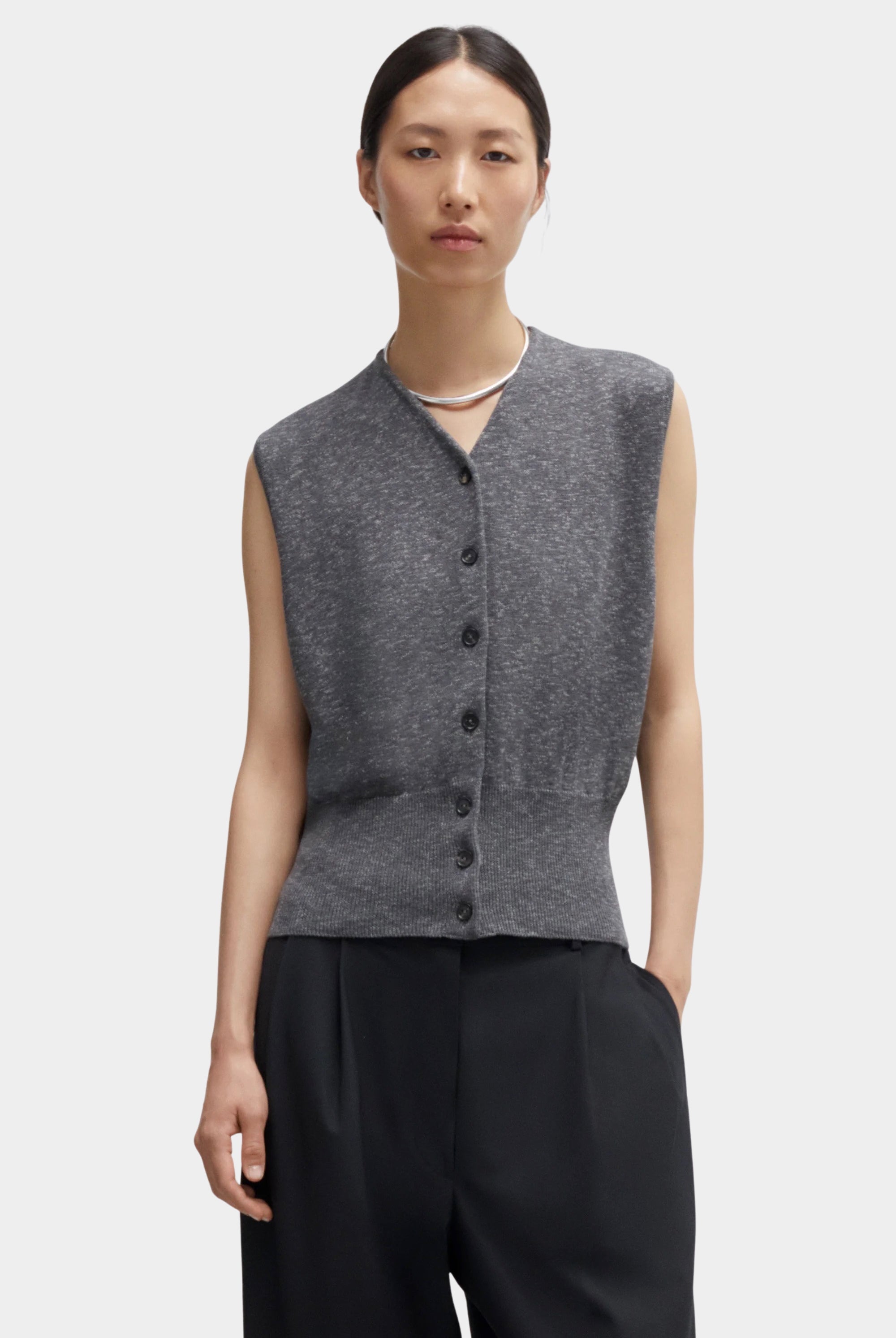 Cordera - Flecked Cotton Waistcoat - Grey - Top & Tees - YUCCA, cool clothes for women, women’s clothing store Denver.