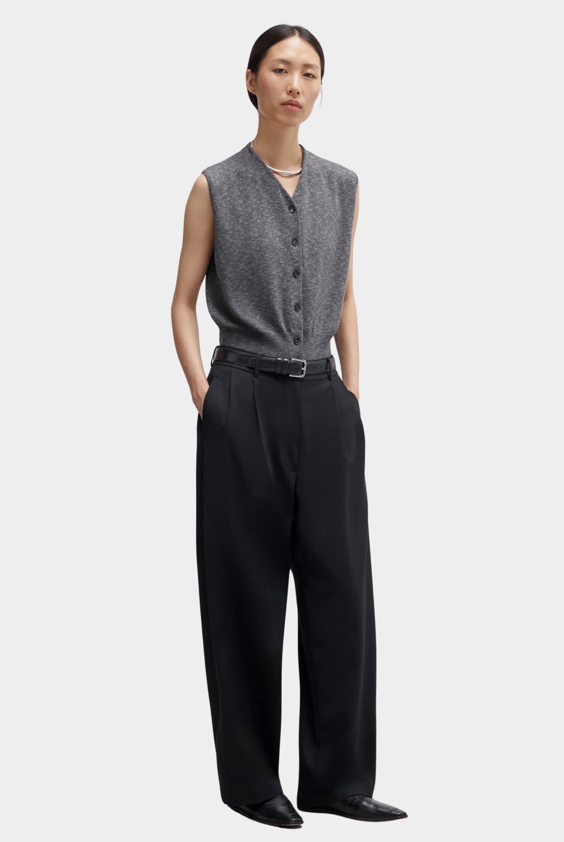 Cordera - Flecked Cotton Waistcoat - Grey - Top & Tees - YUCCA, cool clothes for women, women’s clothing store Denver.