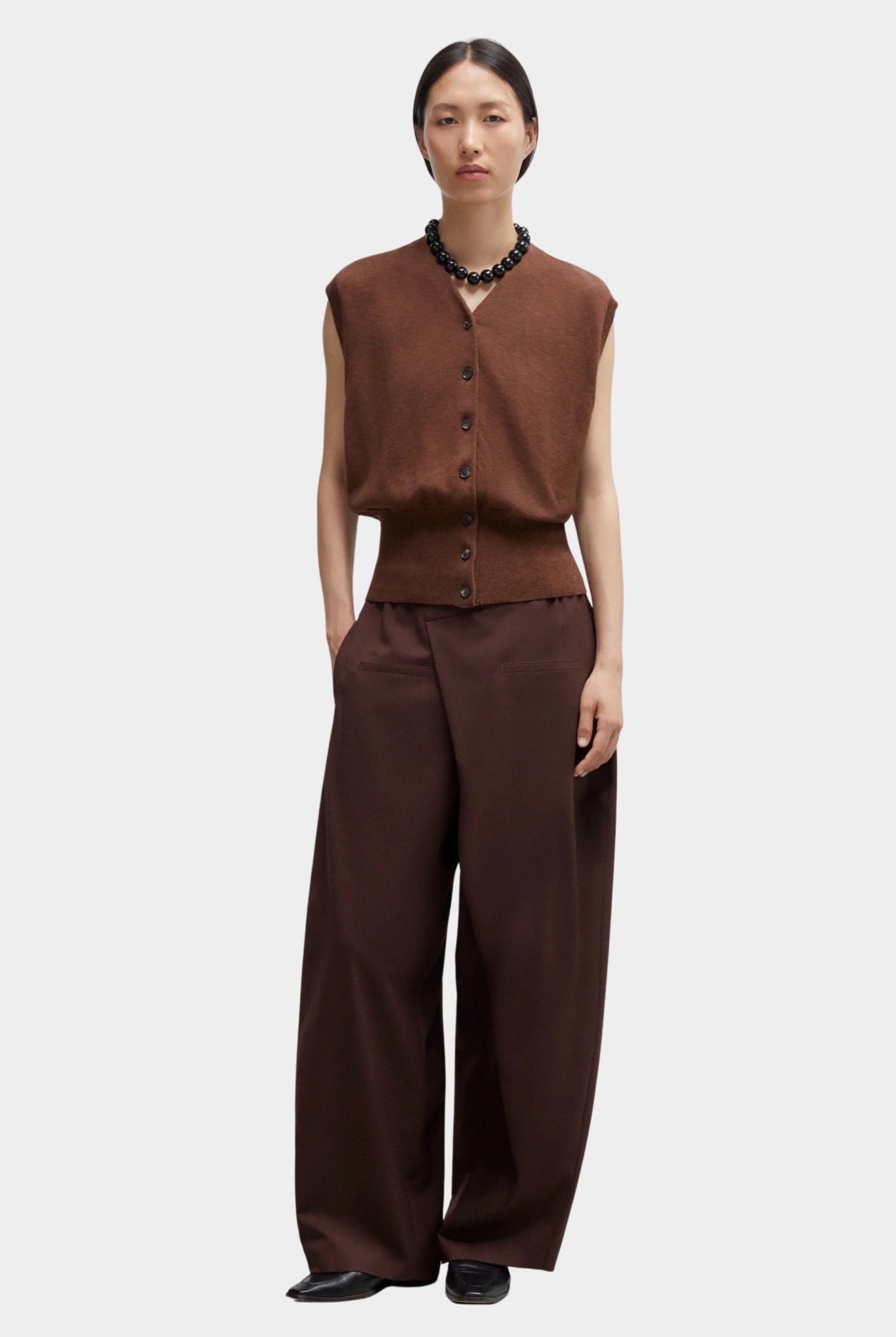 Cordera - Flecked Cotton Waistcoat - Russet - Top & Tees - YUCCA, cool clothes for women, women’s clothing store Denver.