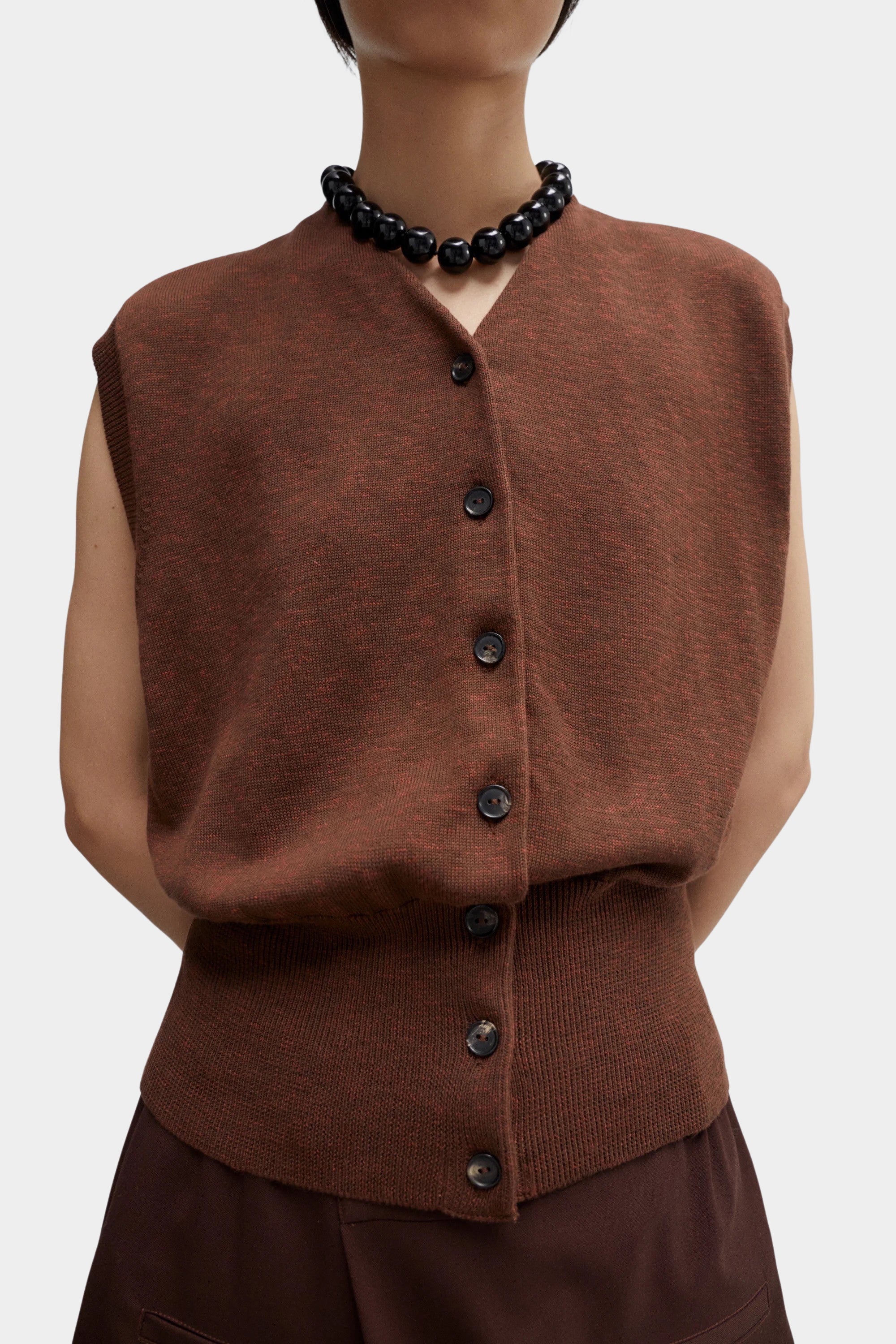 Cordera - Flecked Cotton Waistcoat - Russet - Top & Tees - YUCCA, cool clothes for women, women’s clothing store Denver.