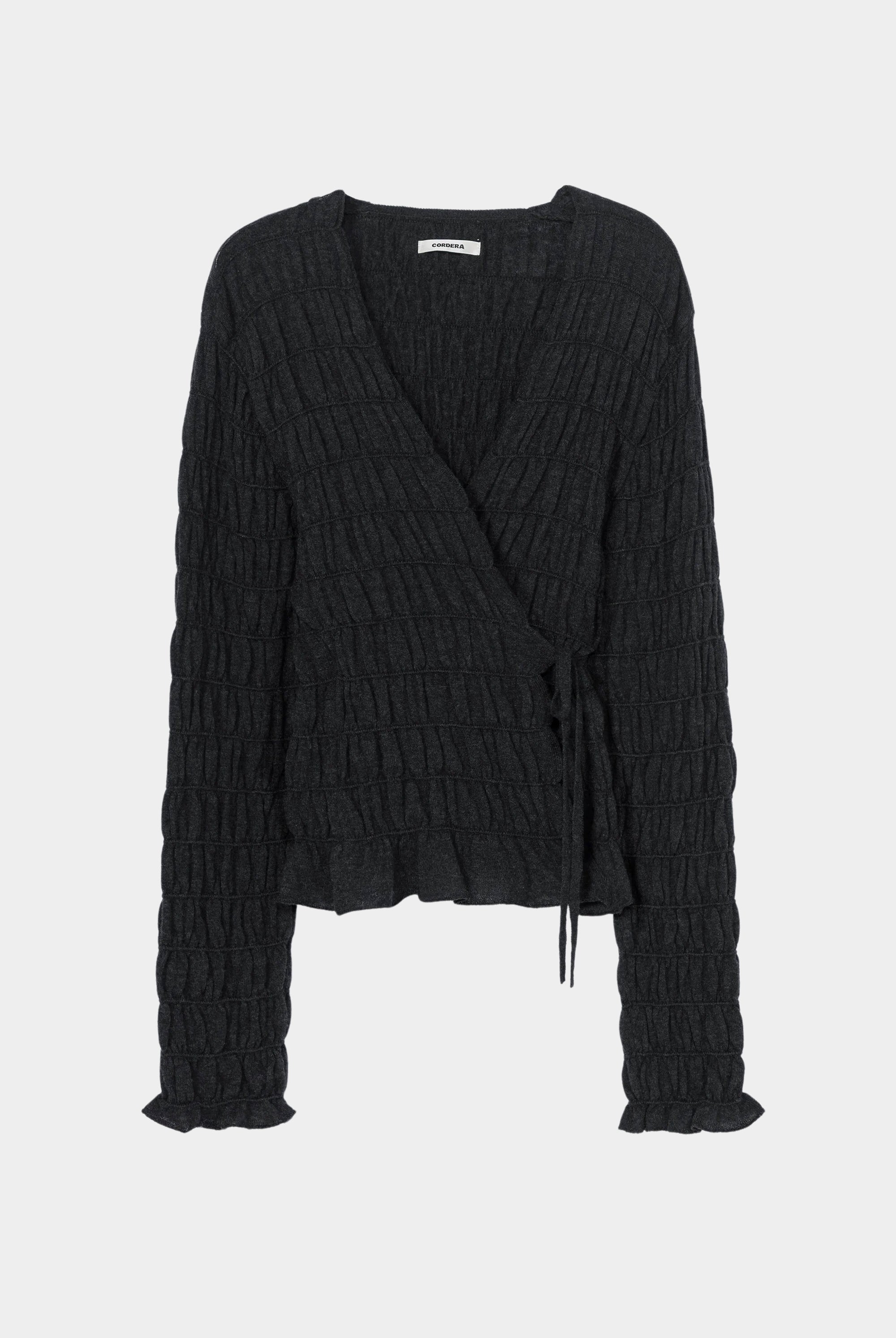 Cordera - Merino Wool Gathered Cardigan - Anthracite - Sweaters & Knitwear - YUCCA, women’s clothing store Denver.