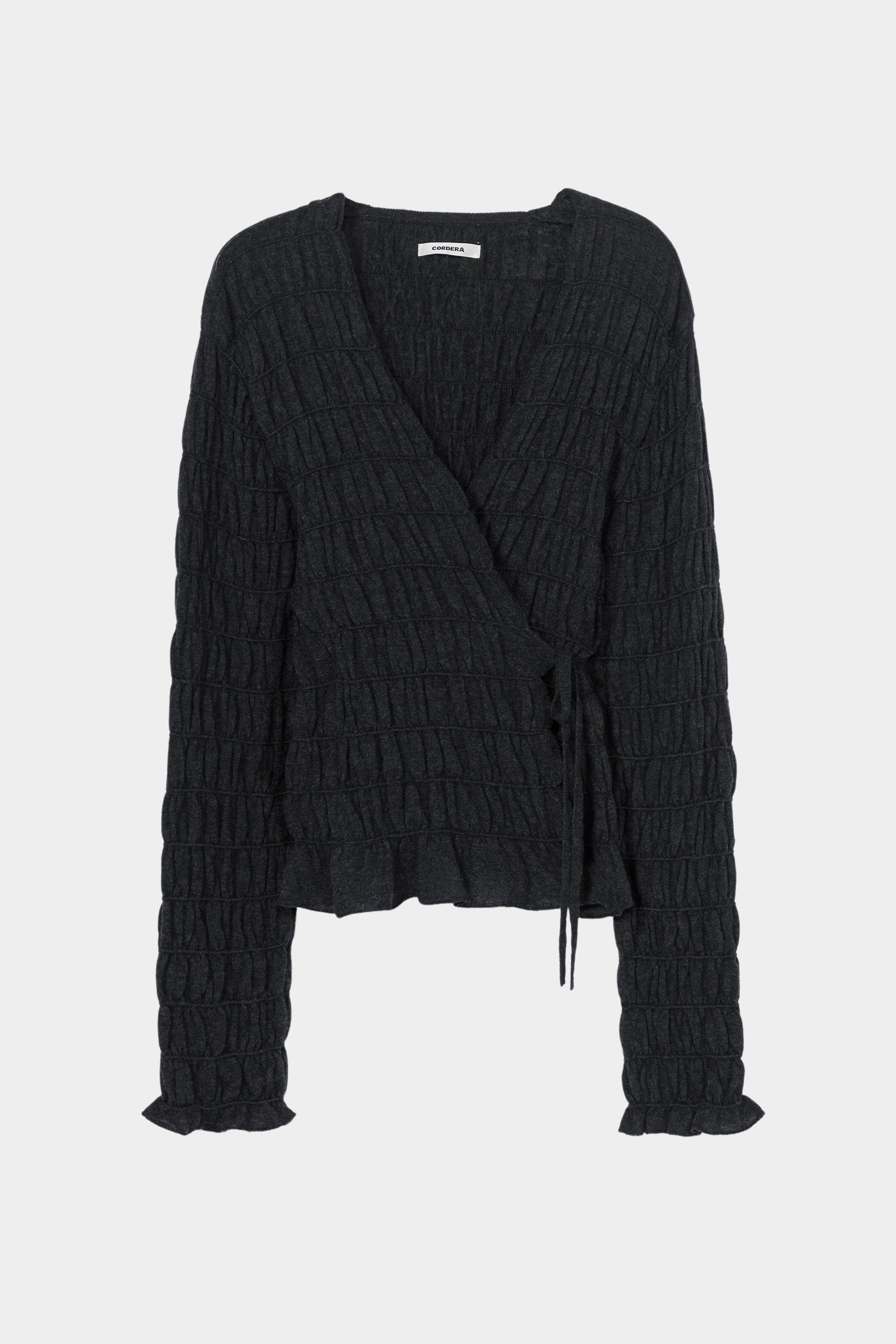 Cordera - Merino Wool Gathered Cardigan - Anthracite - Sweaters & Knitwear - YUCCA, women’s clothing store Denver.