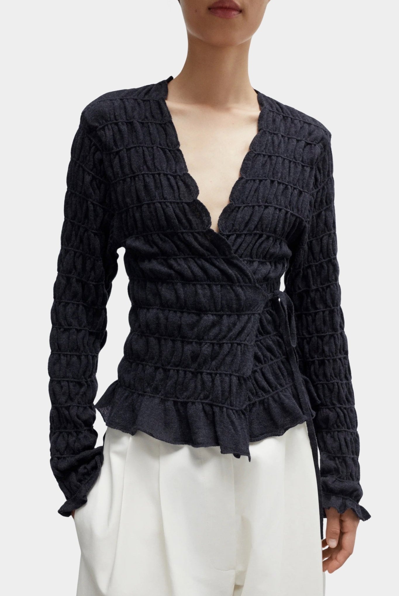 Cordera - Merino Wool Gathered Cardigan - Anthracite - Sweaters & Knitwear - YUCCA, women’s clothing store Denver.