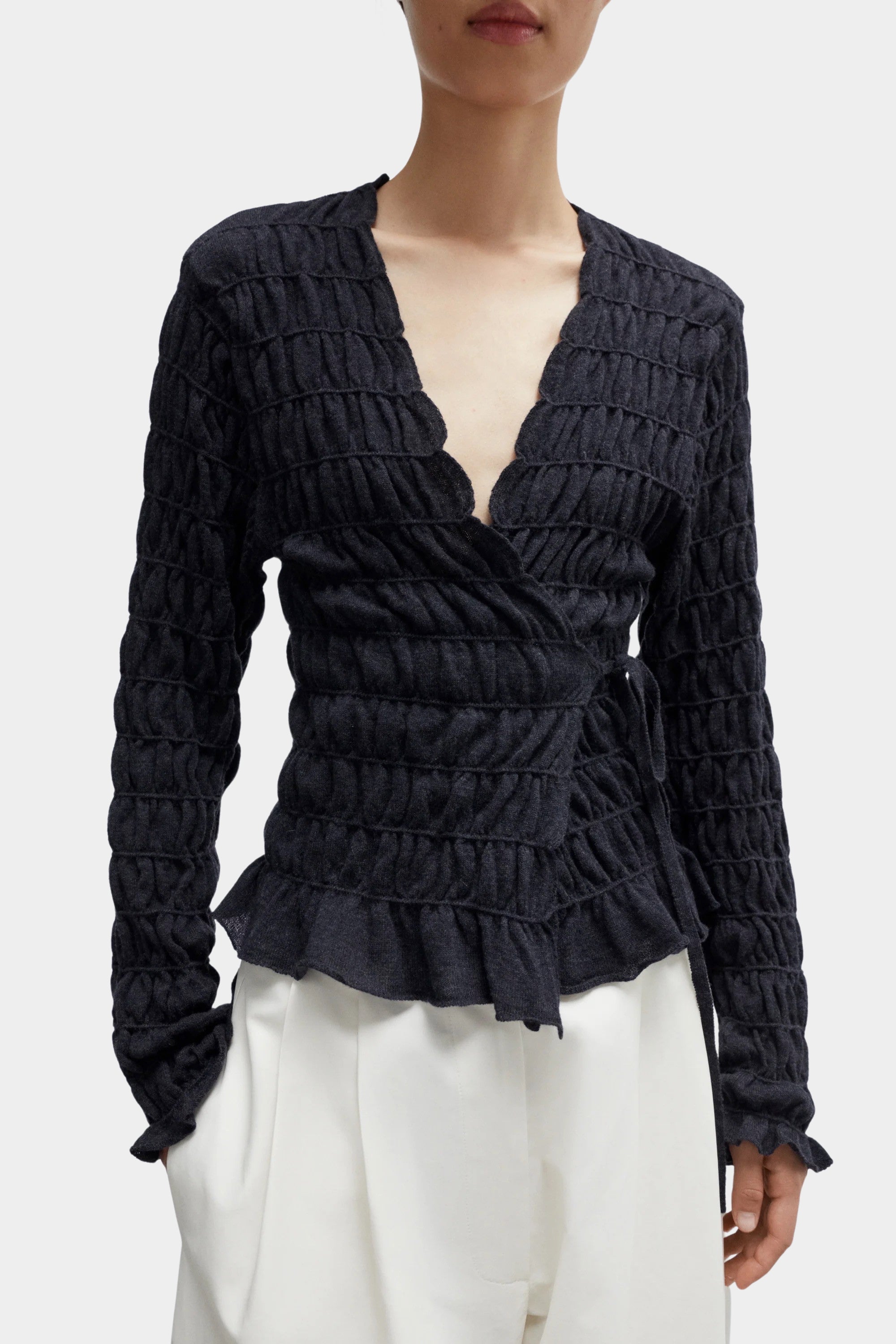Cordera - Merino Wool Gathered Cardigan - Anthracite - Sweaters & Knitwear - YUCCA, women’s clothing store Denver.