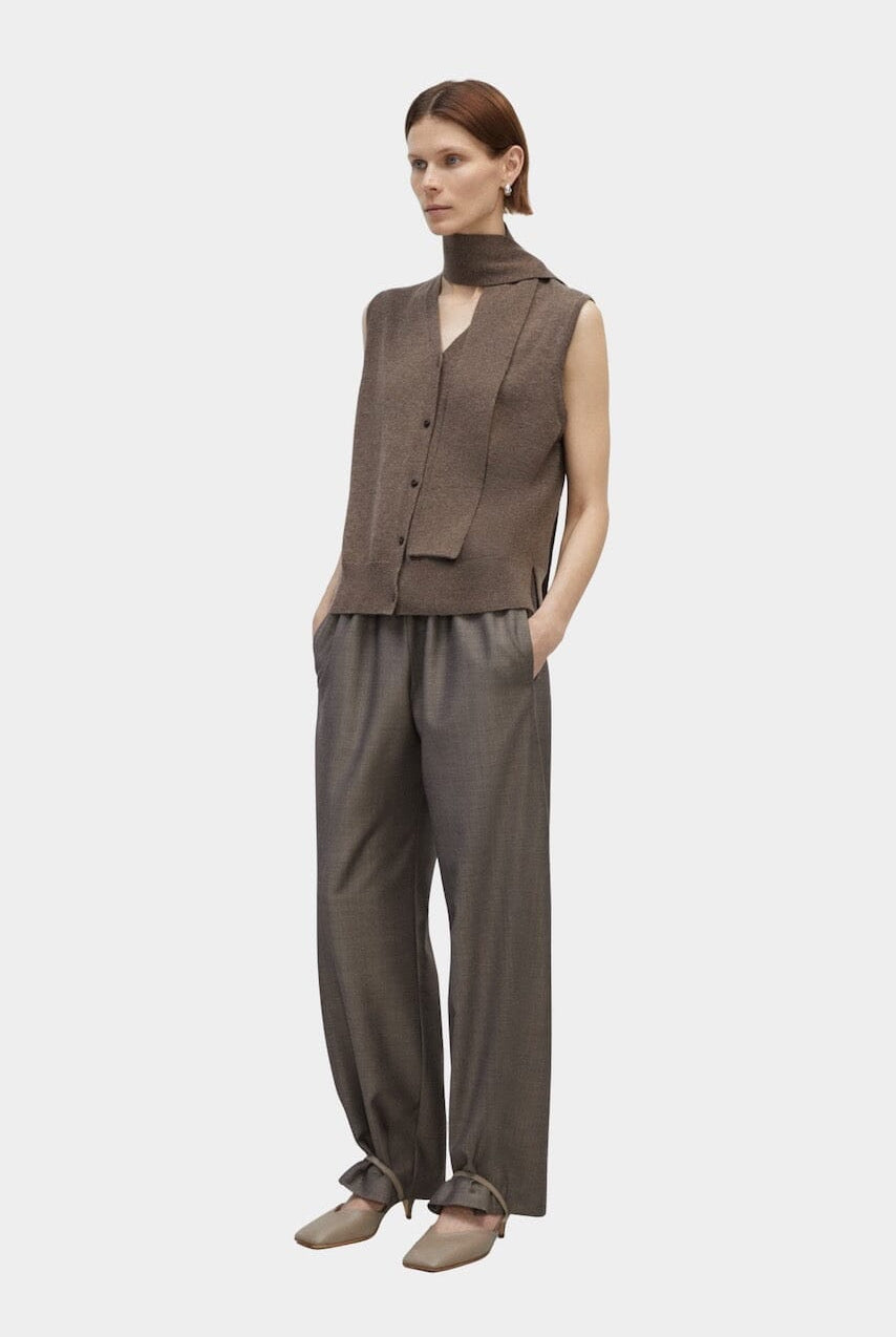 Cordera - Merino Wool Lace Waistcoat - Taupe - Shirts & Tops - YUCCA, boutiques near me, women’s high quality tops.