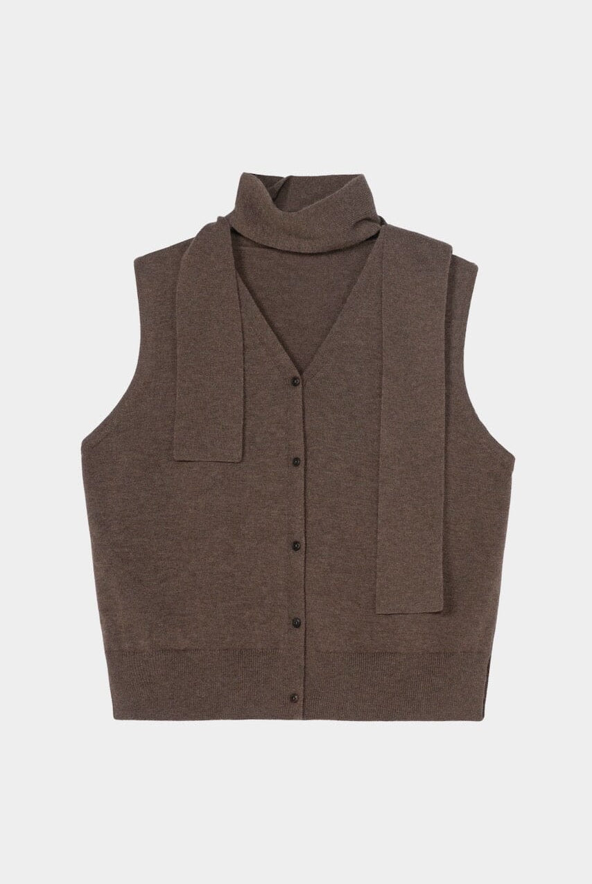 Cordera - Merino Wool Lace Waistcoat - Taupe - Shirts & Tops - YUCCA, boutiques near me, women’s high quality tops.