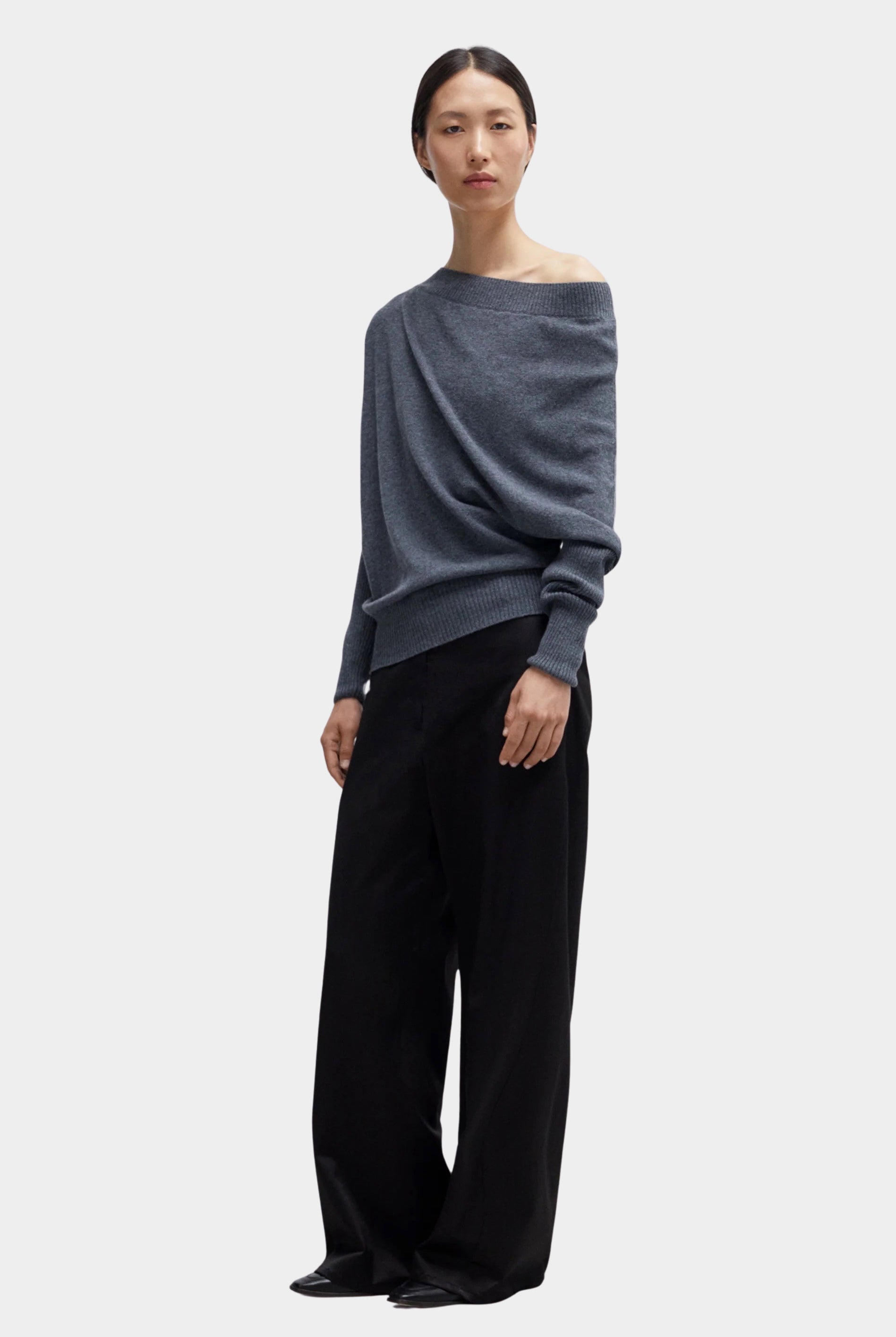 Cordera - Merino Wool Off Shoulder Sweater - Grey - Sweaters & Knitwear - YUCCA, chic clothes, women’s clothing store Denver.