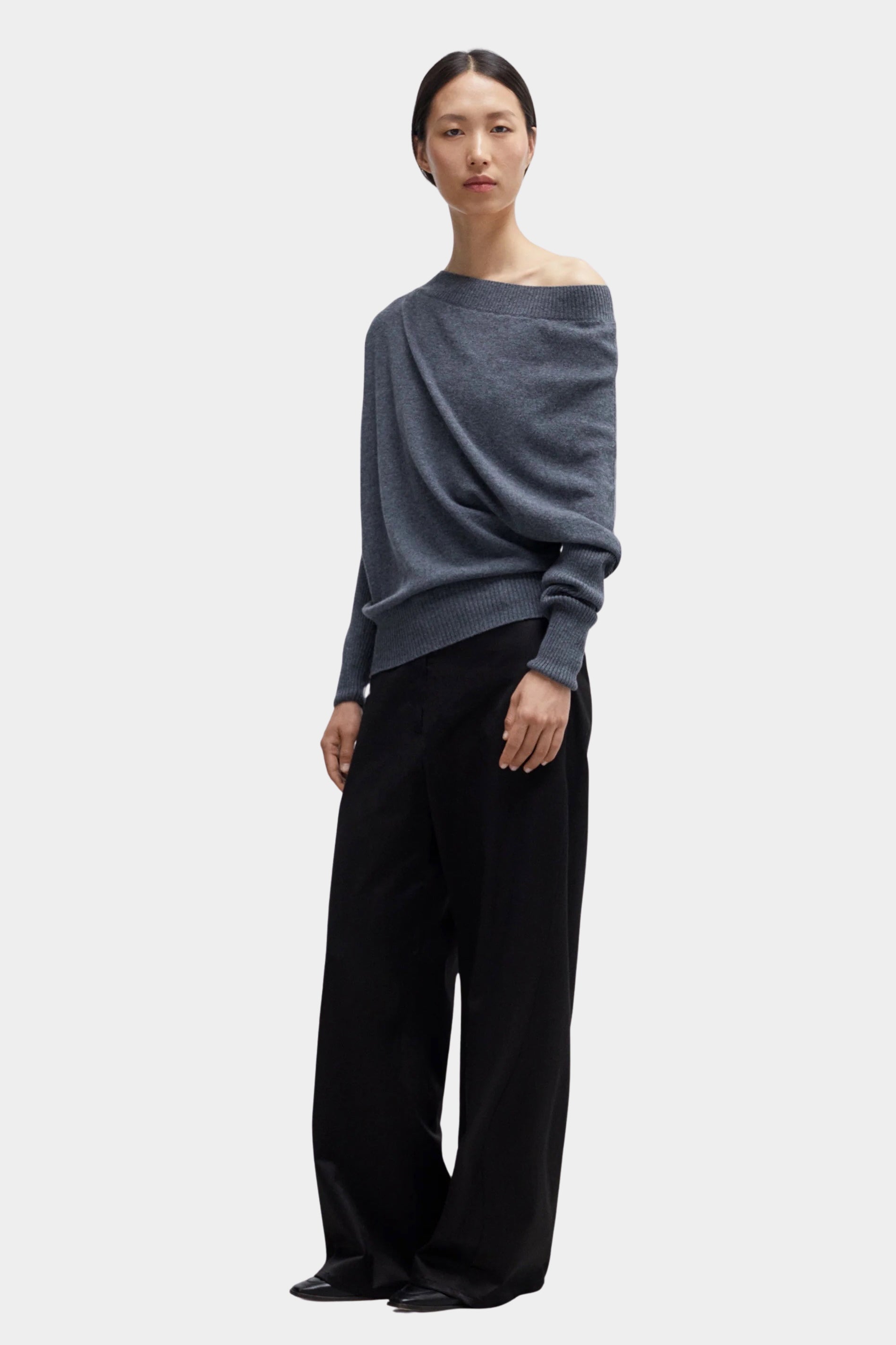 Cordera - Merino Wool Off Shoulder Sweater - Grey - Sweaters & Knitwear - YUCCA, chic clothes, women’s clothing store Denver.