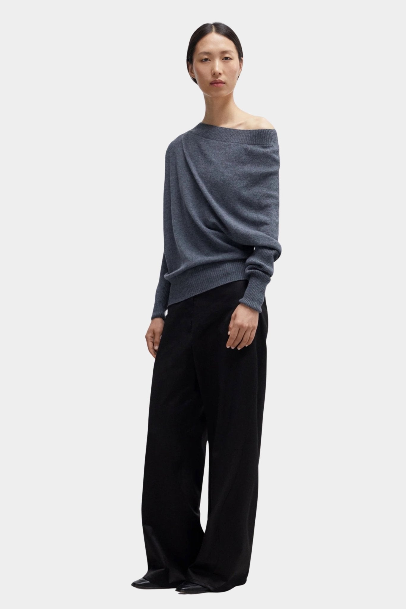 Cordera - Merino Wool Off Shoulder Sweater - Grey - Sweaters & Knitwear - YUCCA, chic clothes, women’s clothing store Denver.