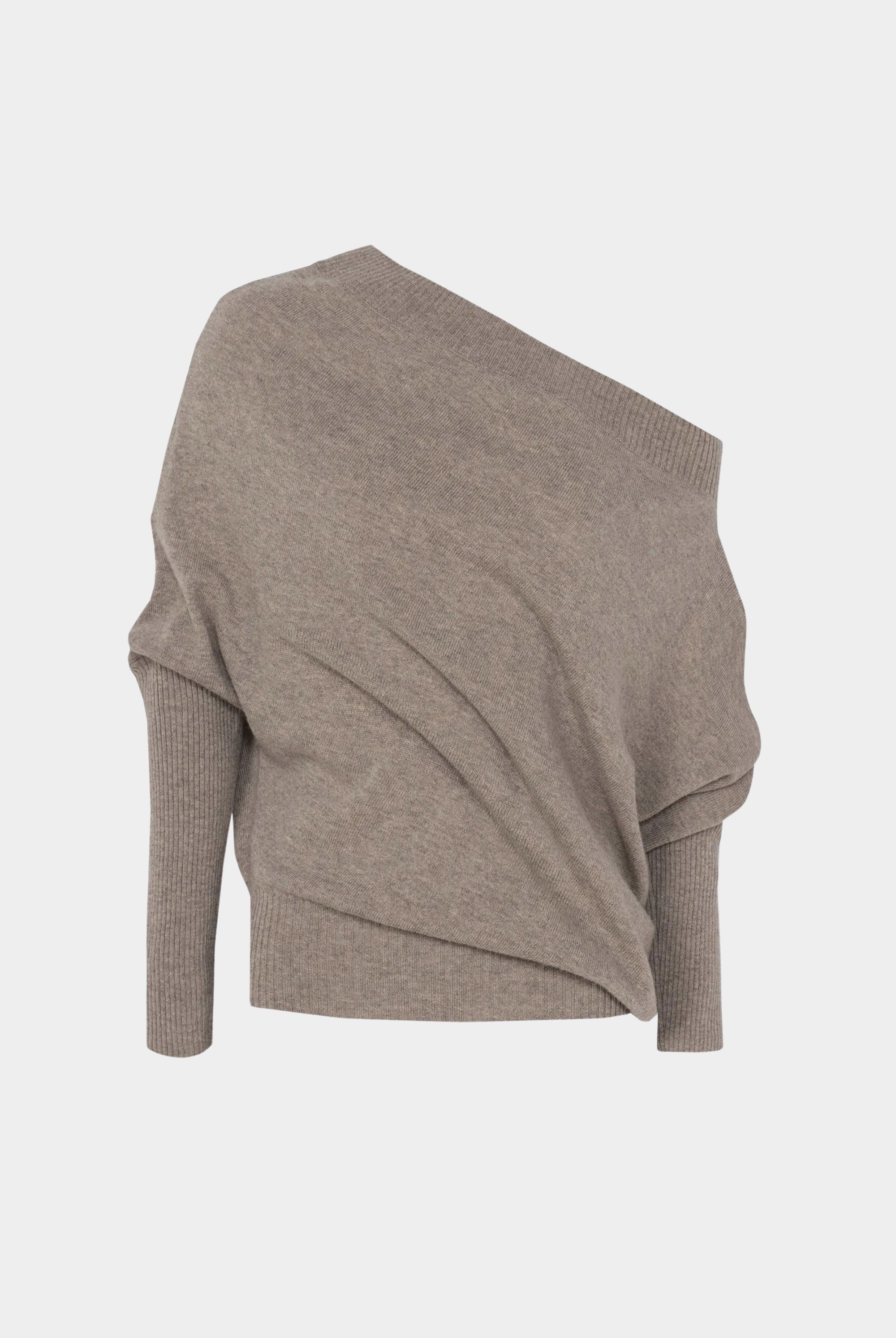 Cordera - Merino Wool Off Shoulder Sweater - Taupe - Sweaters & Knitwear - YUCCA, women’s clothing store Denver.