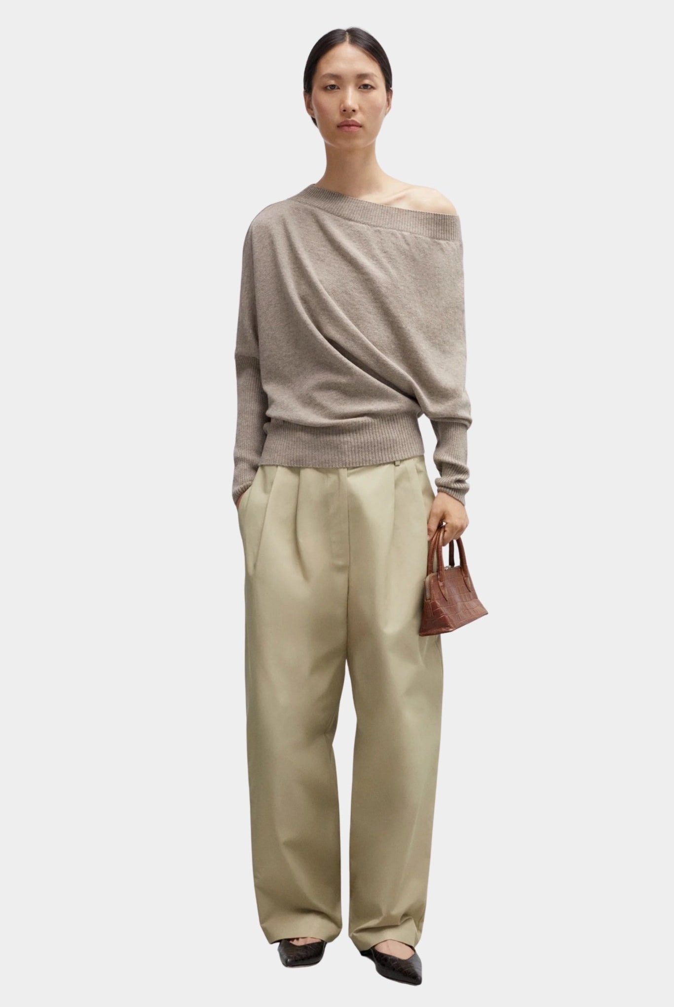 Cordera - Merino Wool Off Shoulder Sweater - Taupe - Sweaters & Knitwear - YUCCA, women’s clothing store Denver.
