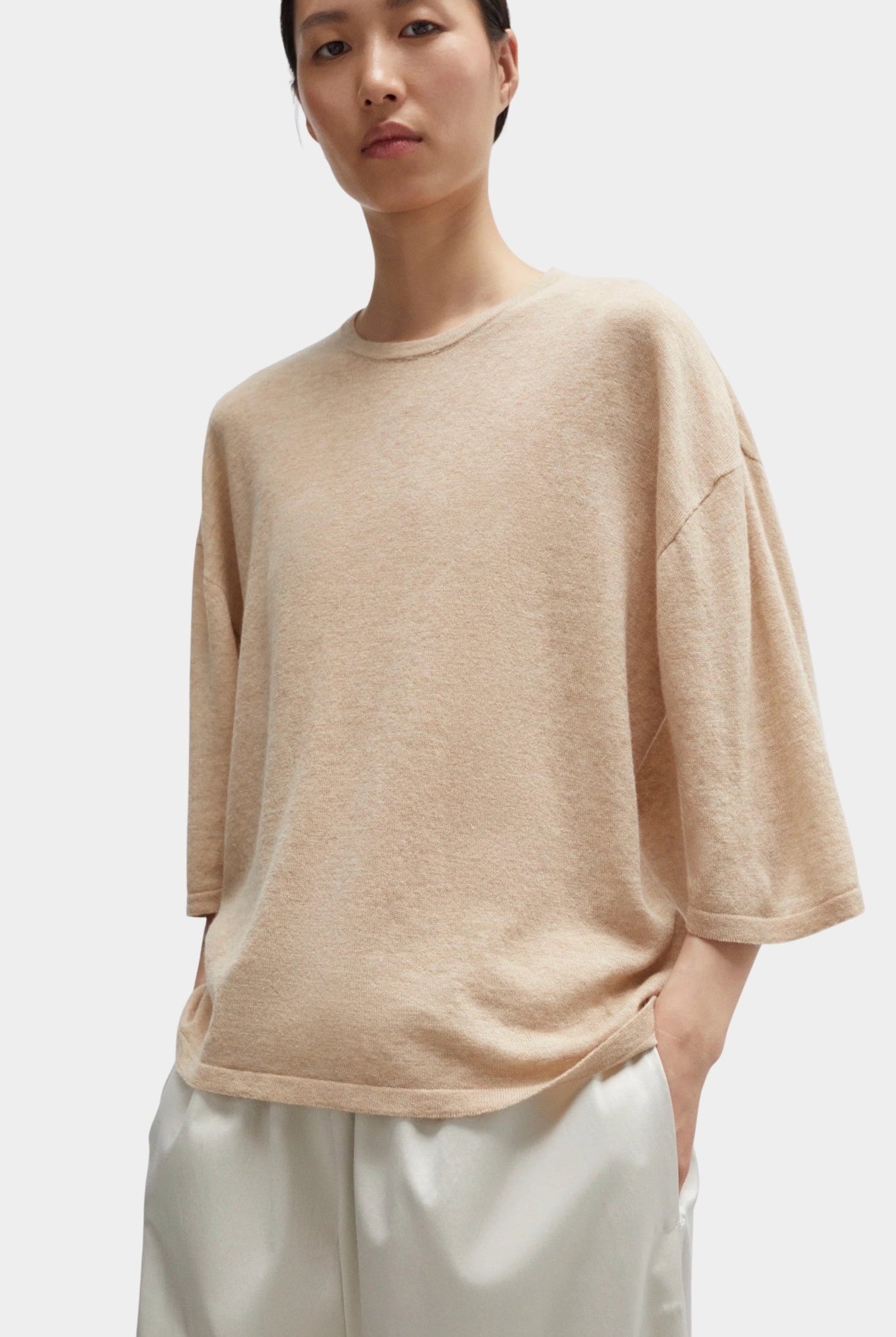 Cordera - Merino Wool Oversized Shirt - Beige - Shirts & Tops - YUCCA, chic outfits for women, women’s clothing store Denver.