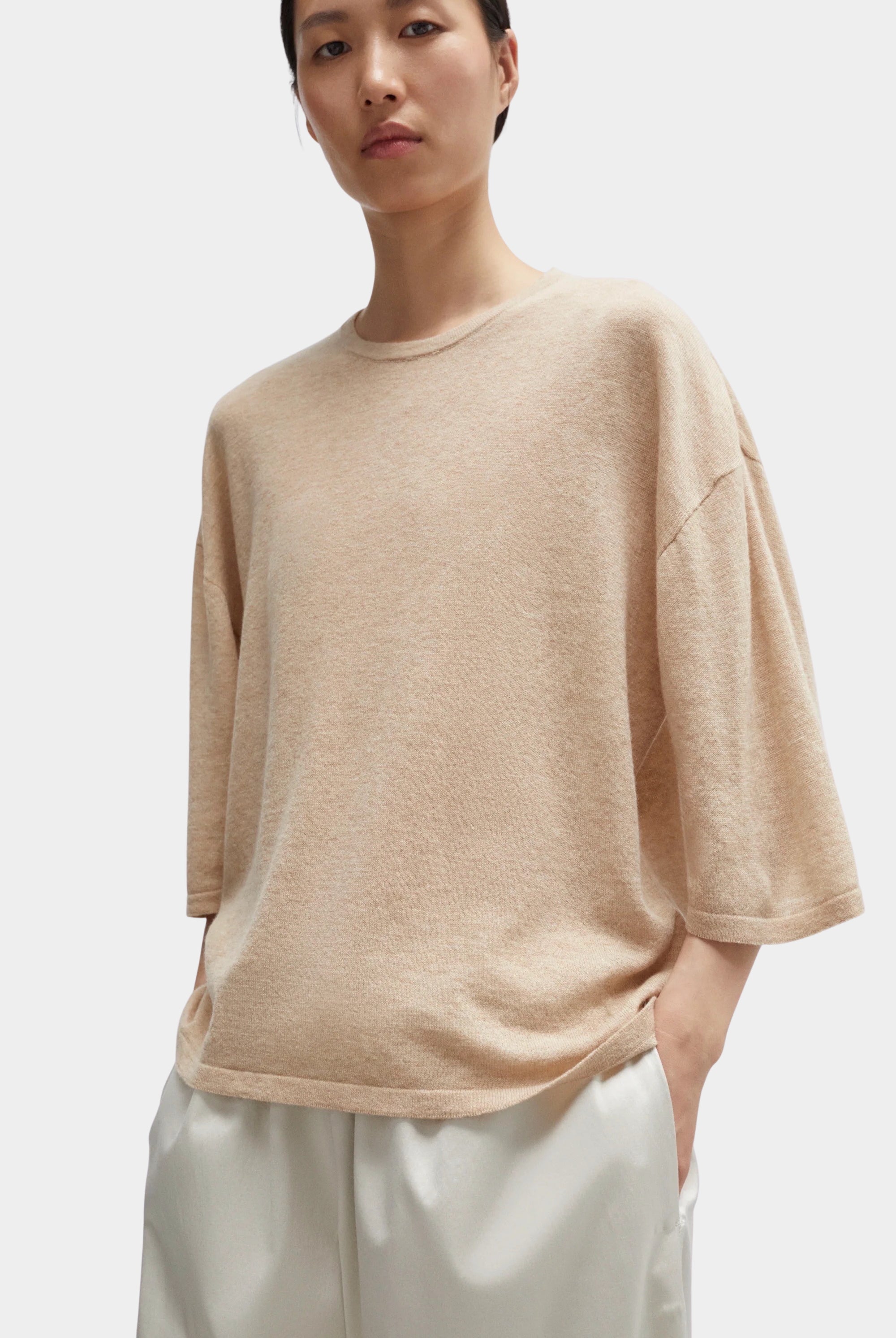 Cordera - Merino Wool Oversized Shirt - Beige - Shirts & Tops - YUCCA, chic outfits for women, women’s clothing store Denver.