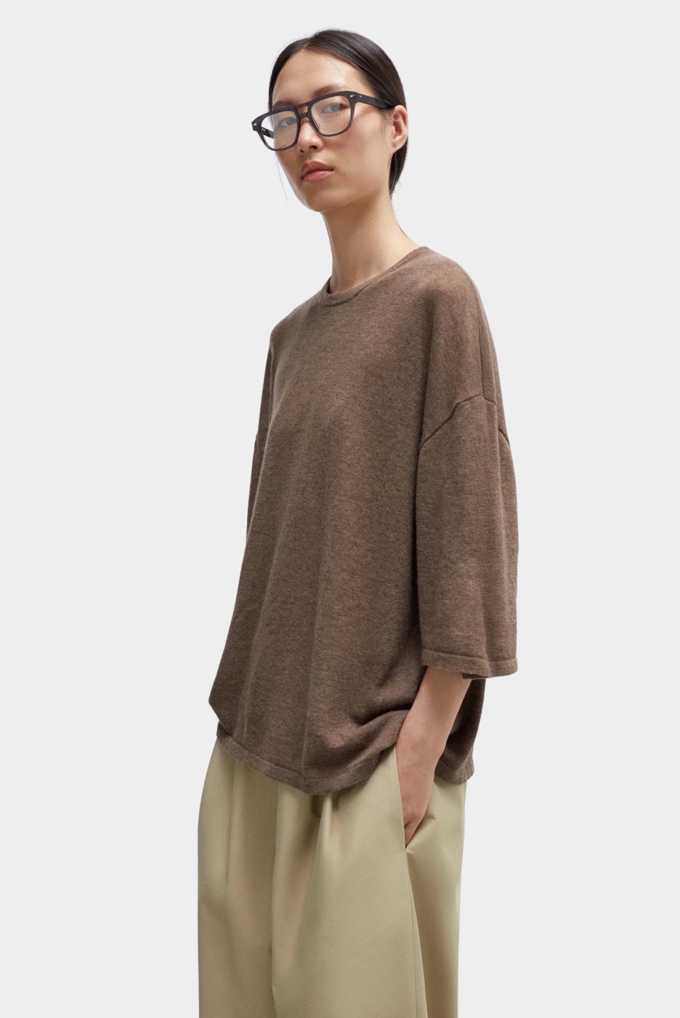 Cordera - Merino Wool Oversized T Shirt - Deep Taupe - Shirts & Tops - YUCCA, chic outfits, women’s clothing store Denver.