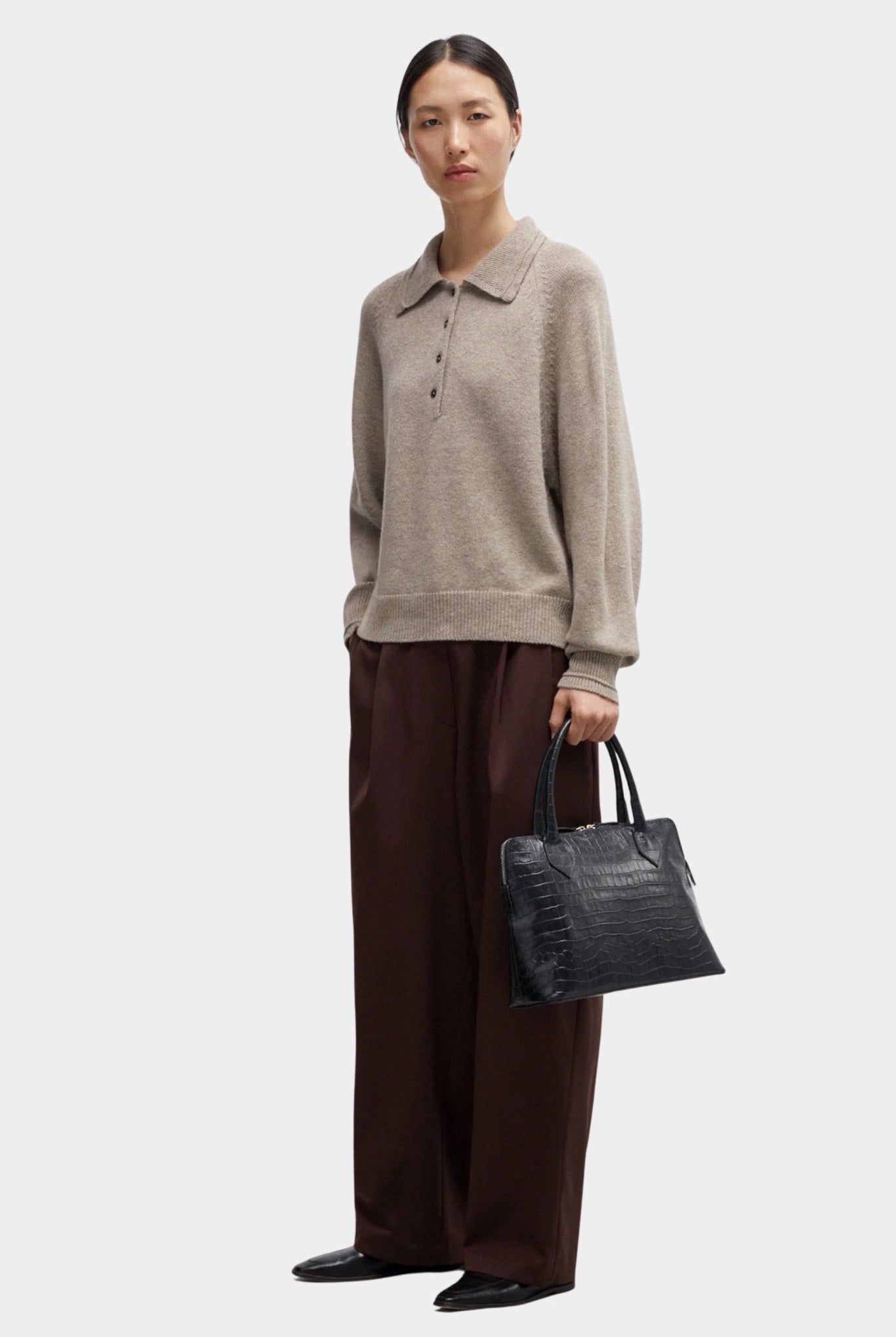 Cordera - Merino Wool Polo Sweater - Taupe - Sweaters & Knitwear - YUCCA, classy clothes, women’s clothing store Denver.