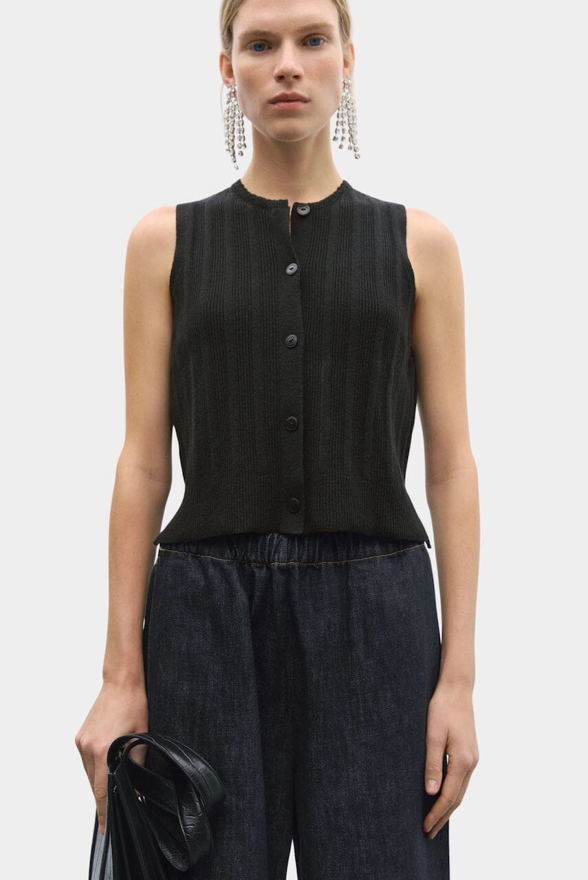 Cordera - Merino Wool Ribbed Waistcoat - Black - Shirts & Tops - YUCCA, Yucca store Denver, women’s high quality tops.