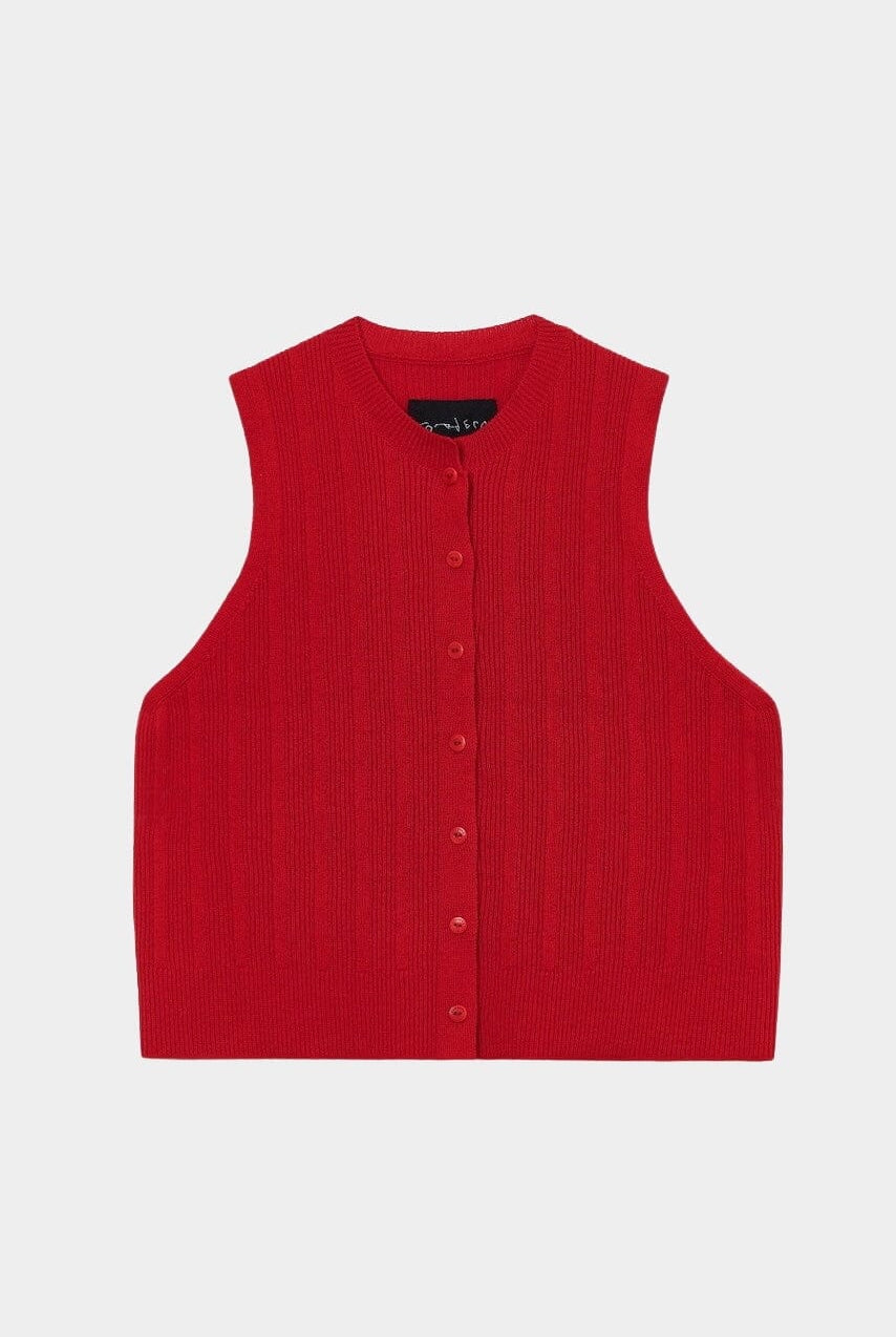Cordera - Merino Wool Ribbed Waistcoat - Red - Shirts & Tops - YUCCA, Yucca store Denver, women’s high quality tops.