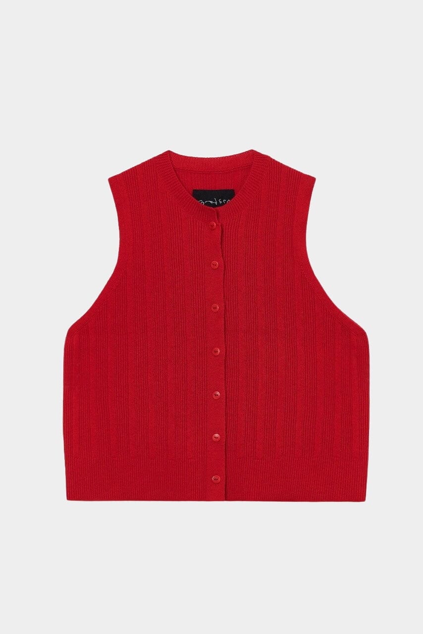 Cordera - Merino Wool Ribbed Waistcoat - Red - Shirts & Tops - YUCCA, Yucca store Denver, women’s high quality tops.