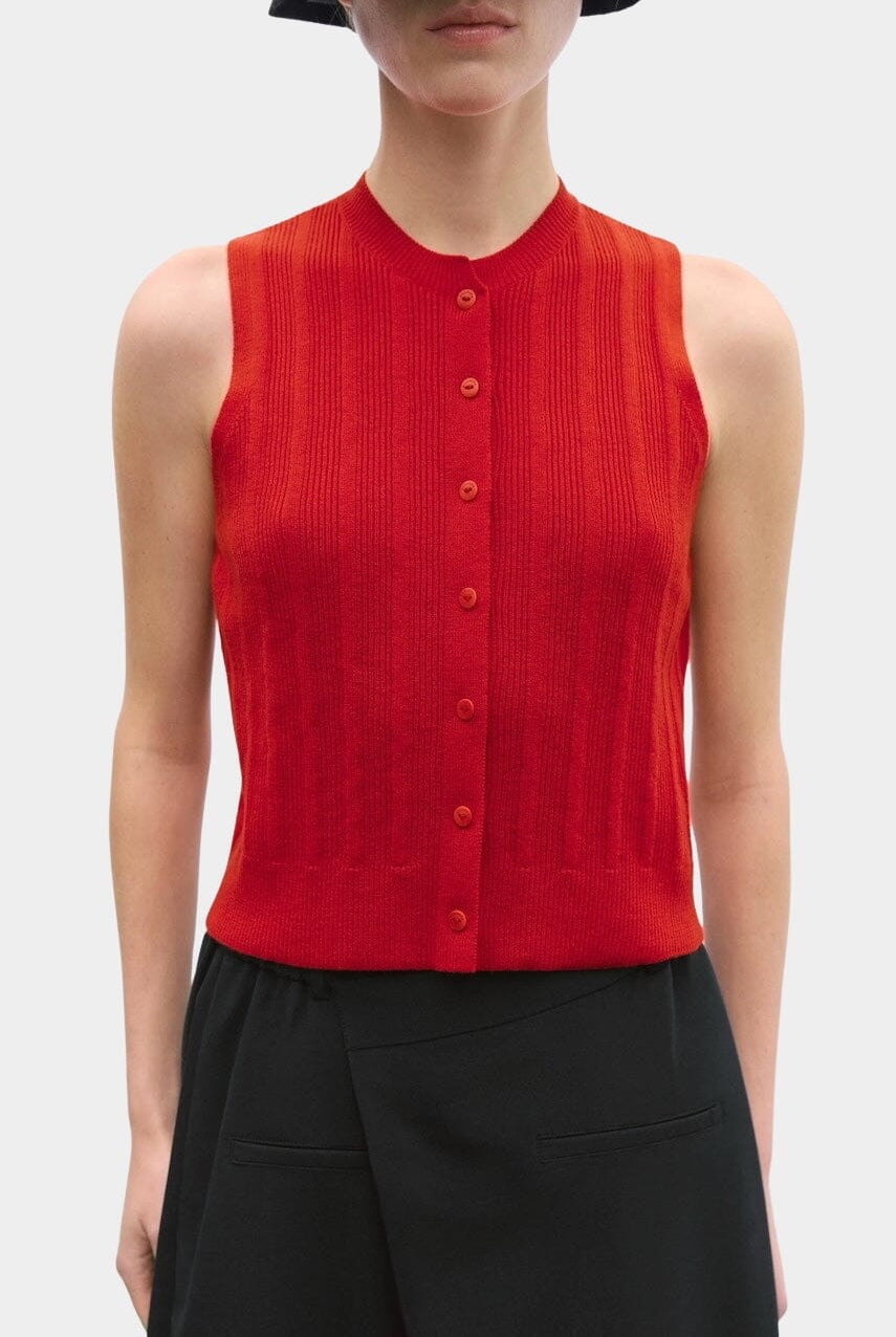 Cordera - Merino Wool Ribbed Waistcoat - Red - Shirts & Tops - YUCCA, Yucca store Denver, women’s high quality tops.