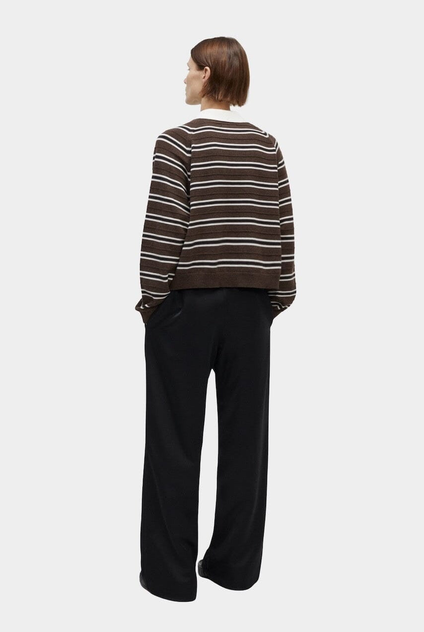 Cordera - Merino Wool Striped Polo - Brown - Shirts & Tops - YUCCA, boutiques near me, women’s high quality sweaters.