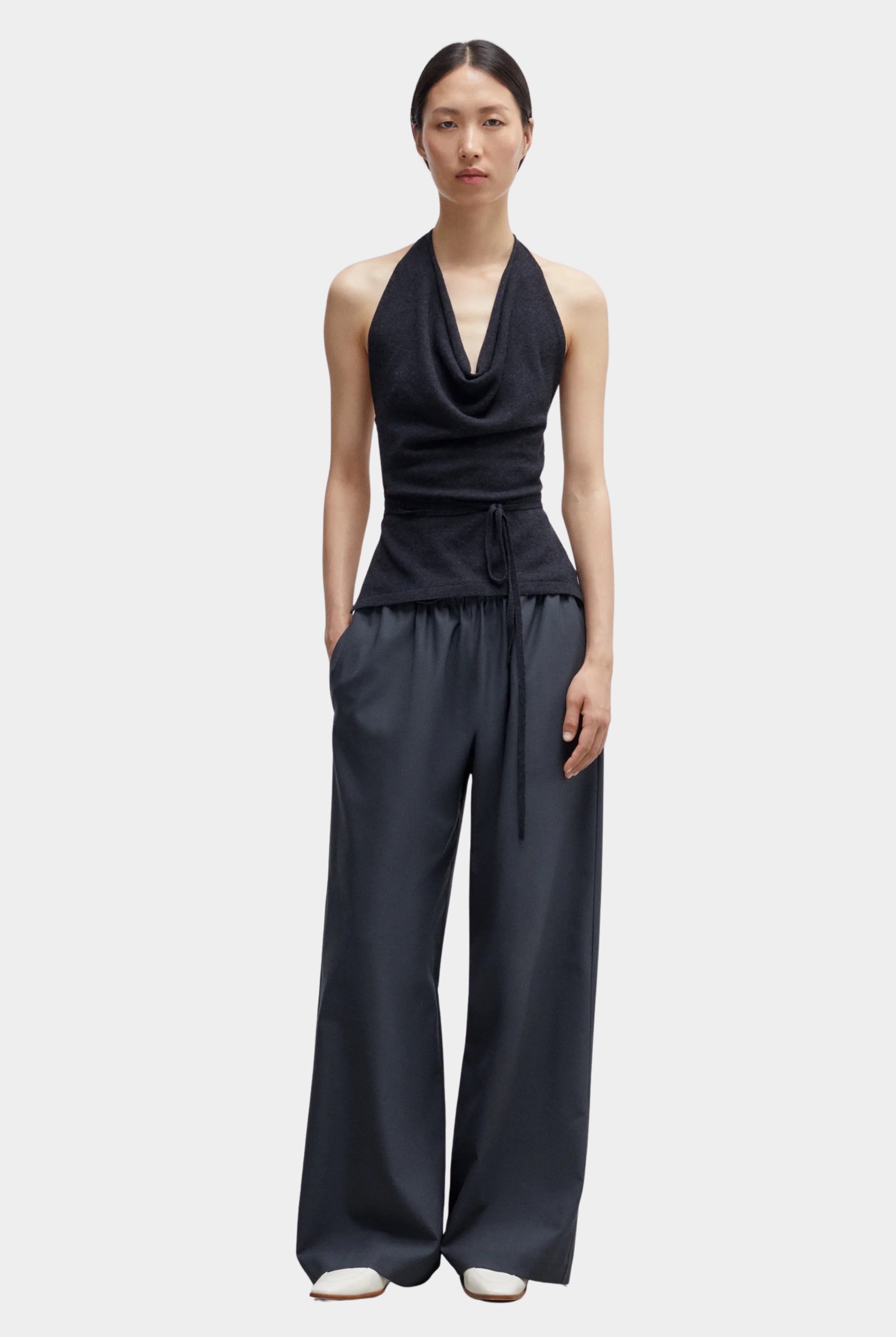 Cordera - Merino Wool Tie Top - Anthracite - Shirts & Tops - YUCCA, chic outfits for women, women’s clothing store Denver.