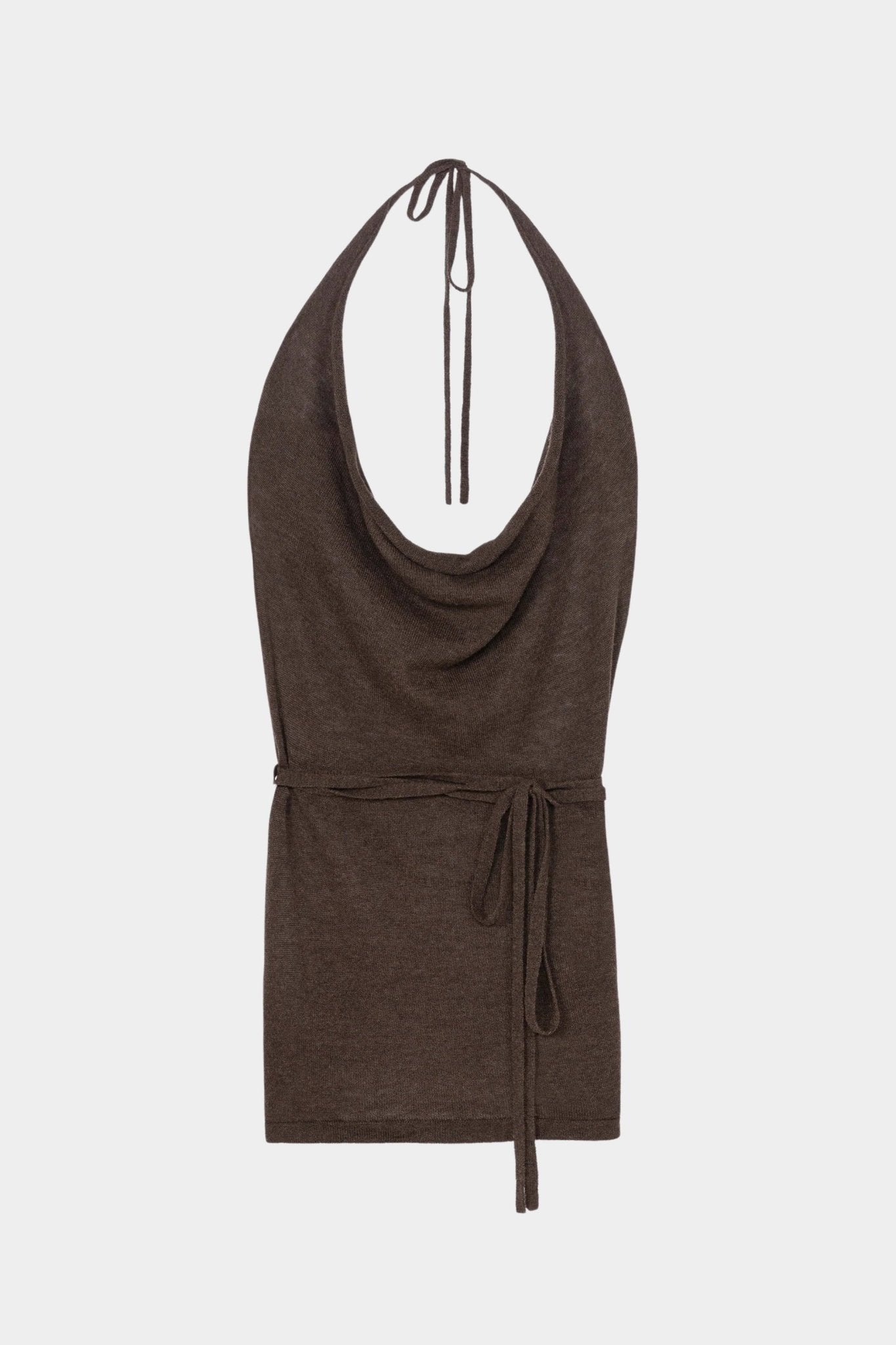 Cordera - Merino Wool Tie Top - Brown - Shirts & Tops - YUCCA, chic outfits for women, women’s clothing store Denver.