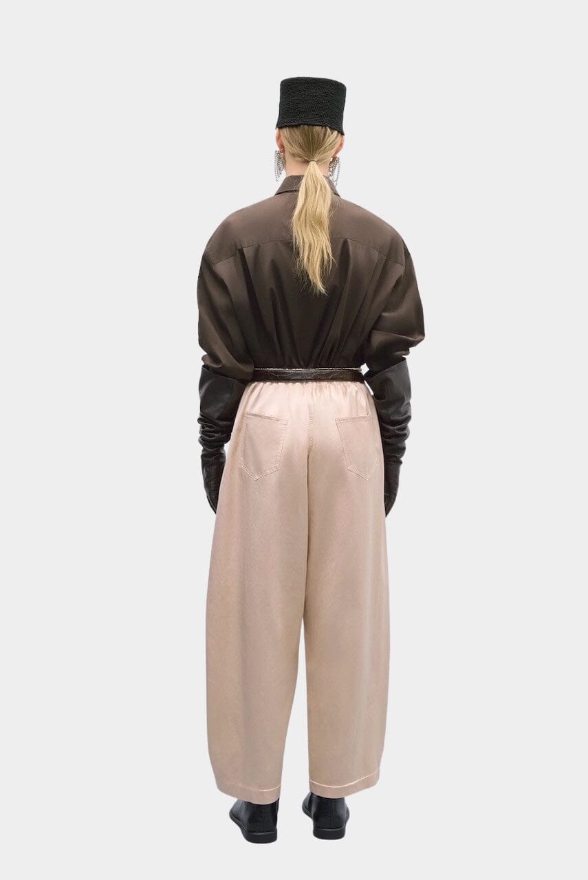 Cordera | Satin Curved Pants In Peach - SHOP YUCCA Pants CORDERA - YUCCA Artistic clothing for women, boutique near me, boutique stores near me, cherry creek boutiques, fashion for women over 50