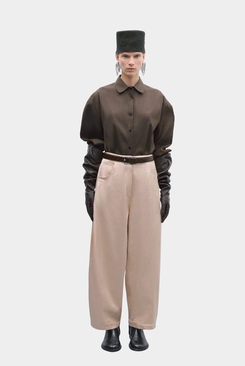 Cordera - Satin Curved Pants - Peach - Pants - YUCCA, Artistic clothing for women, fashion for women over 50.