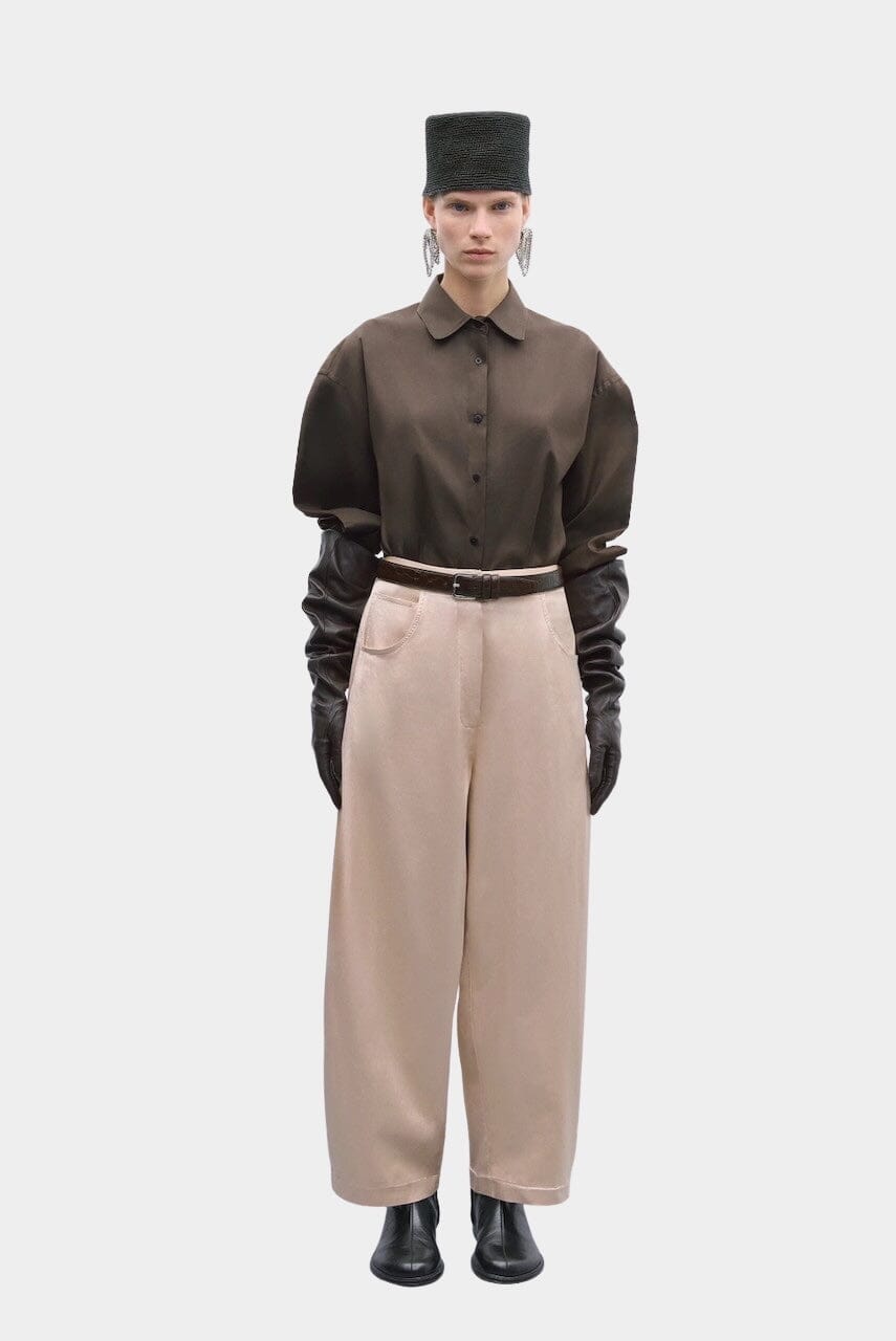 Cordera - Satin Curved Pants - Peach - Pants - YUCCA, Artistic clothing for women, fashion for women over 50.