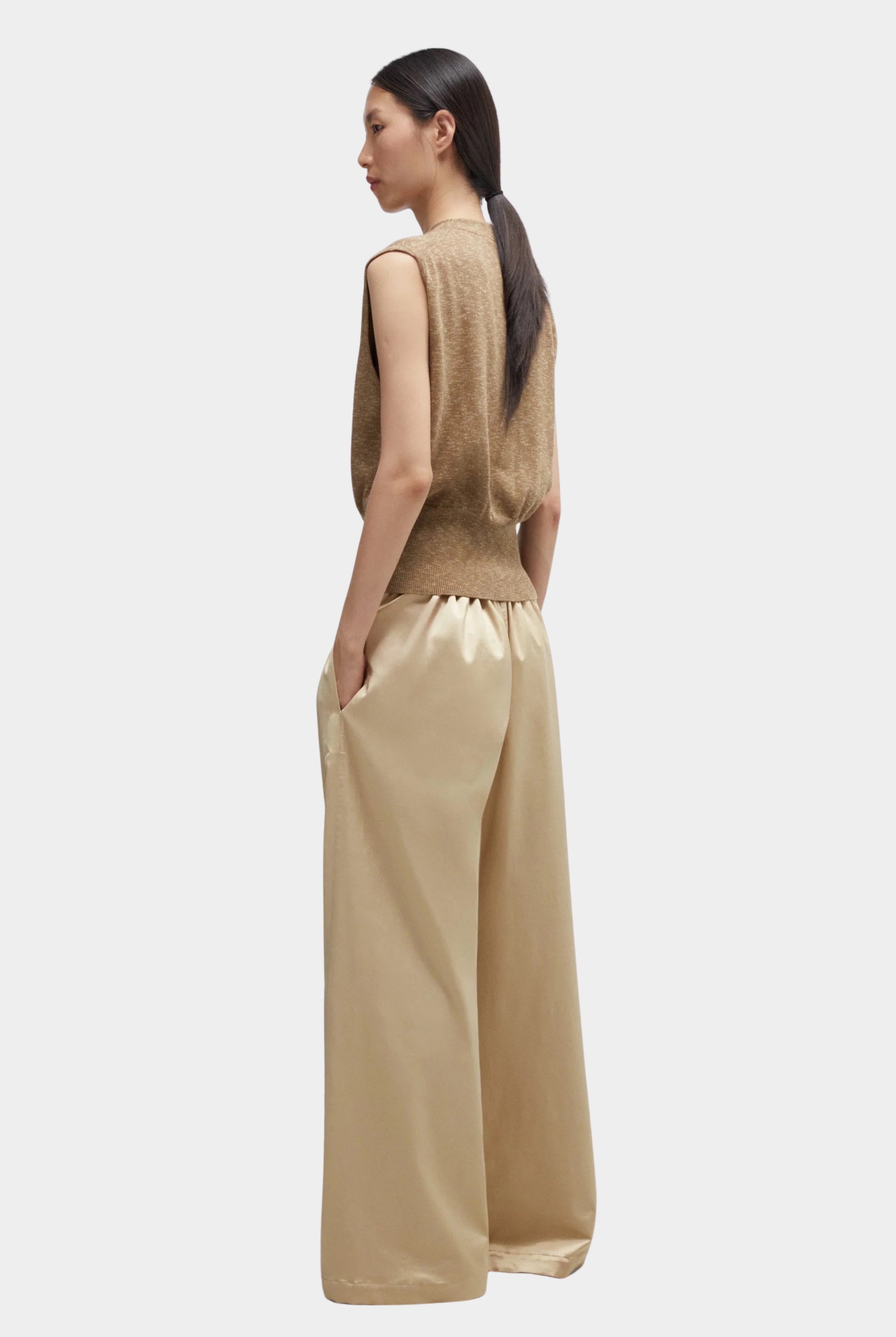 Cordera - Satin Drawstring Pants - Champagne - Pants - YUCCA, chic outfits for women, women’s clothing store Denver.