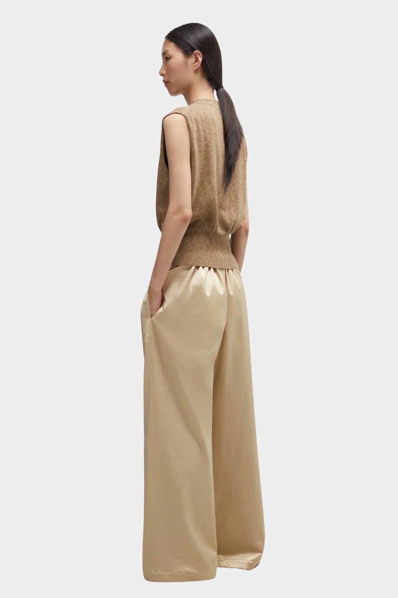 Cordera - Satin Drawstring Pants - Champagne - Pants - YUCCA, chic outfits for women, women’s clothing store Denver.