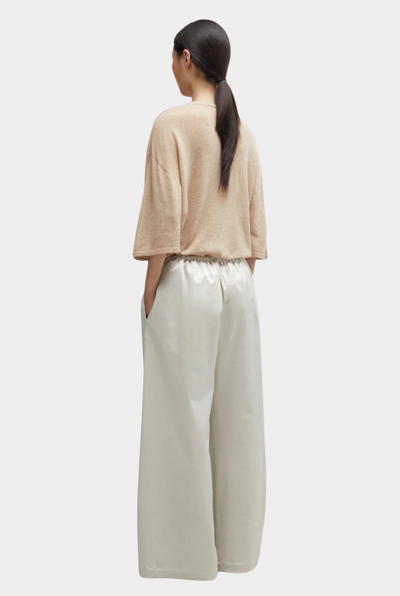 CORDERA - Satin Drawstring Pants, Perla - YUCCA - Pants