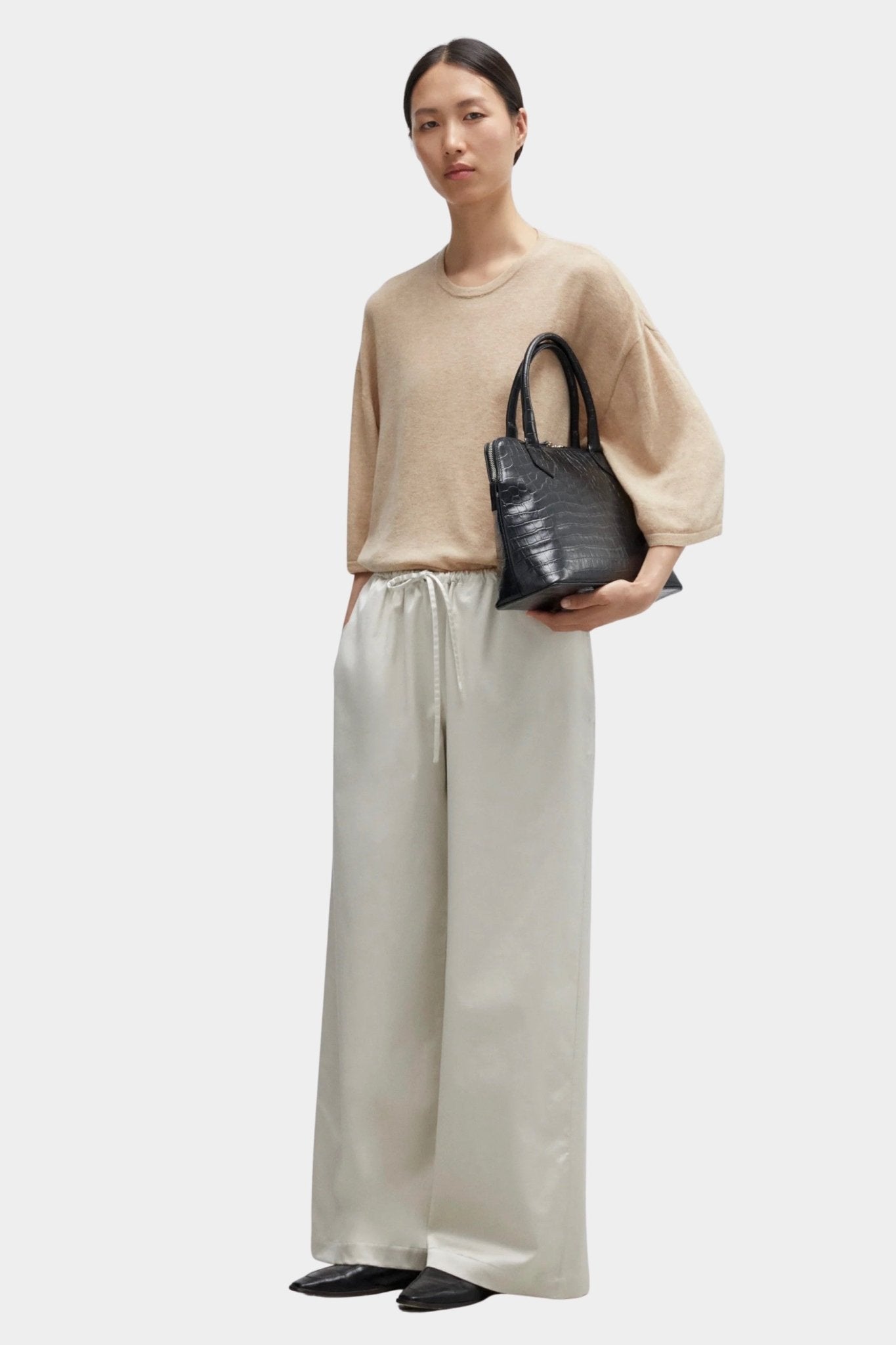 CORDERA - Satin Drawstring Pants, Perla - YUCCA - Pants