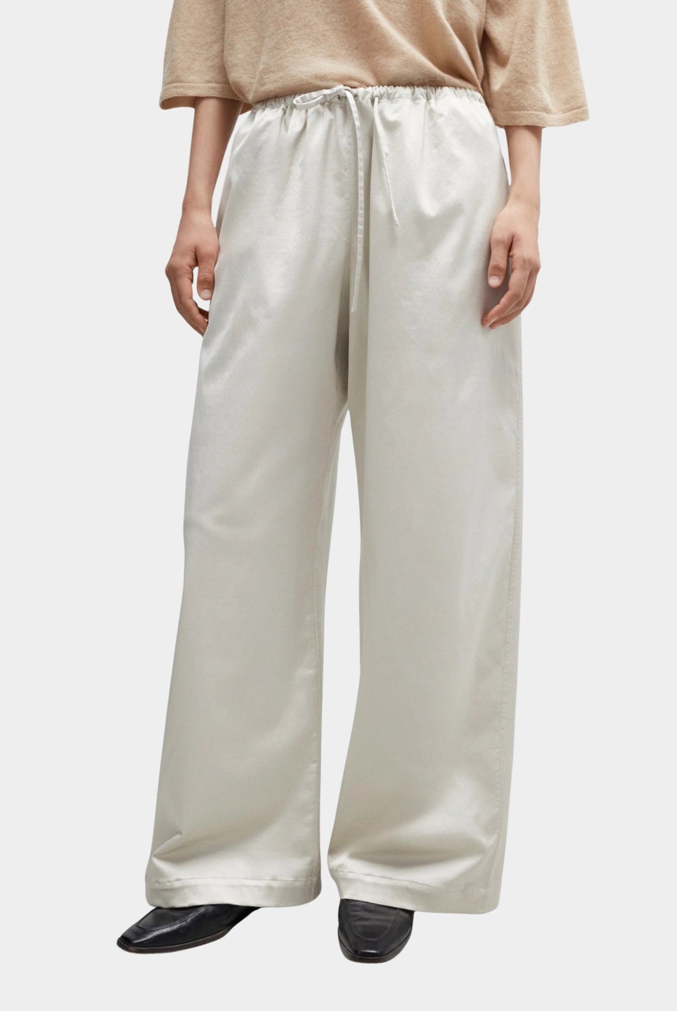CORDERA - Satin Drawstring Pants, Perla - YUCCA - Pants