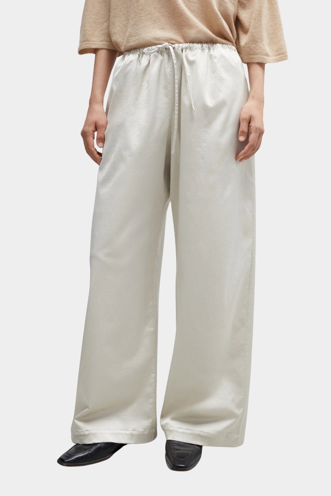 CORDERA - Satin Drawstring Pants, Perla - YUCCA - Pants