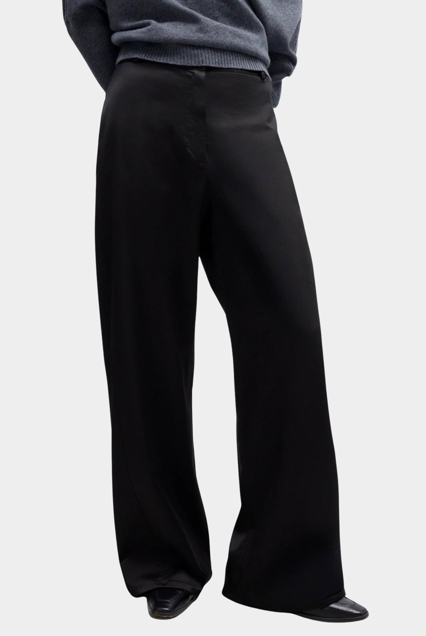 CORDERA - Satin Straight Pants, Black - YUCCA - Pants
