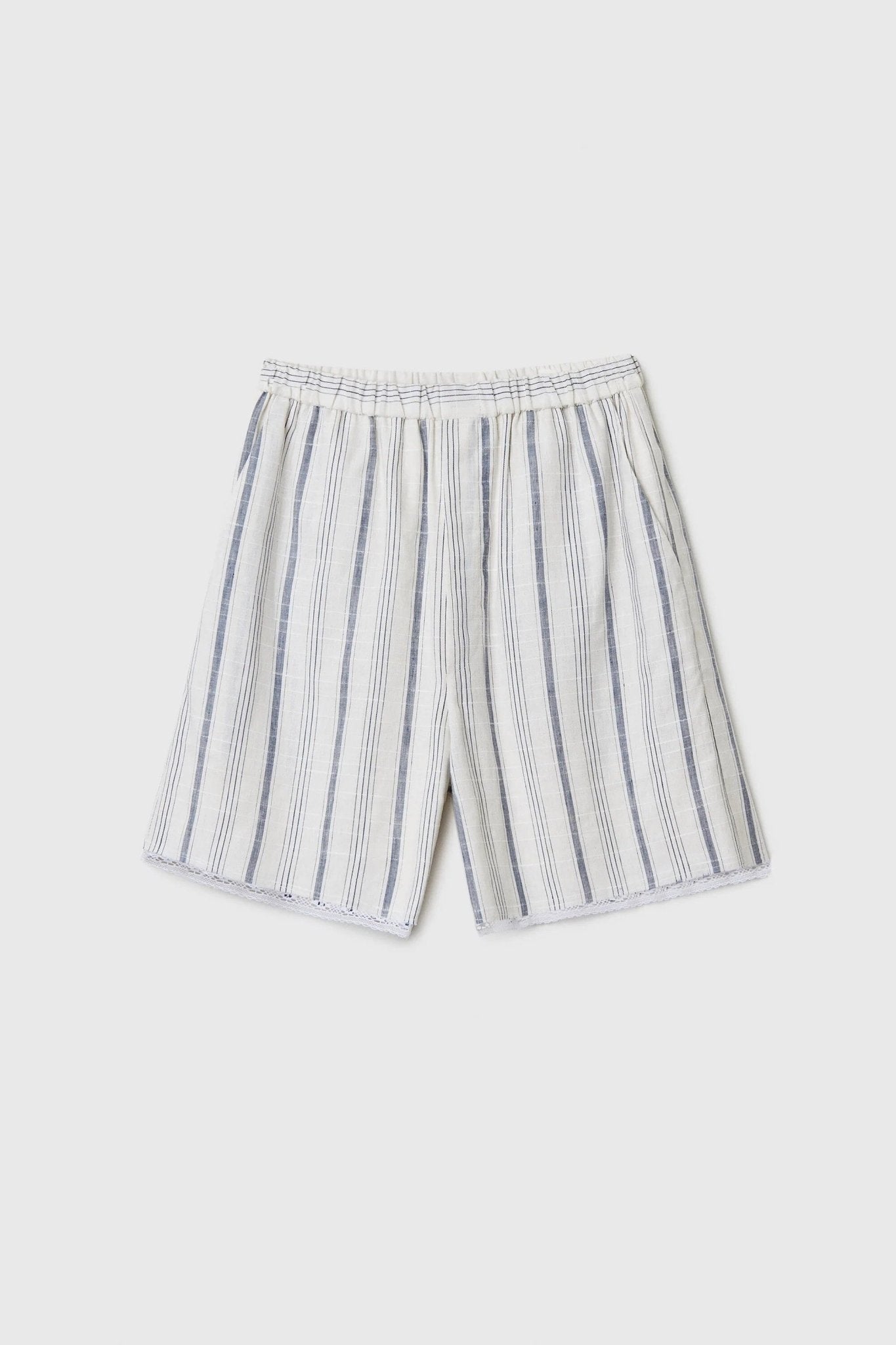 Cordera | Striped Bermuda With Lace - SHOP YUCCA Pants CORDERA - YUCCA Artistic clothing for women, boutique near me, boutique stores near me, capsule wardrobe, fashion for women over 50