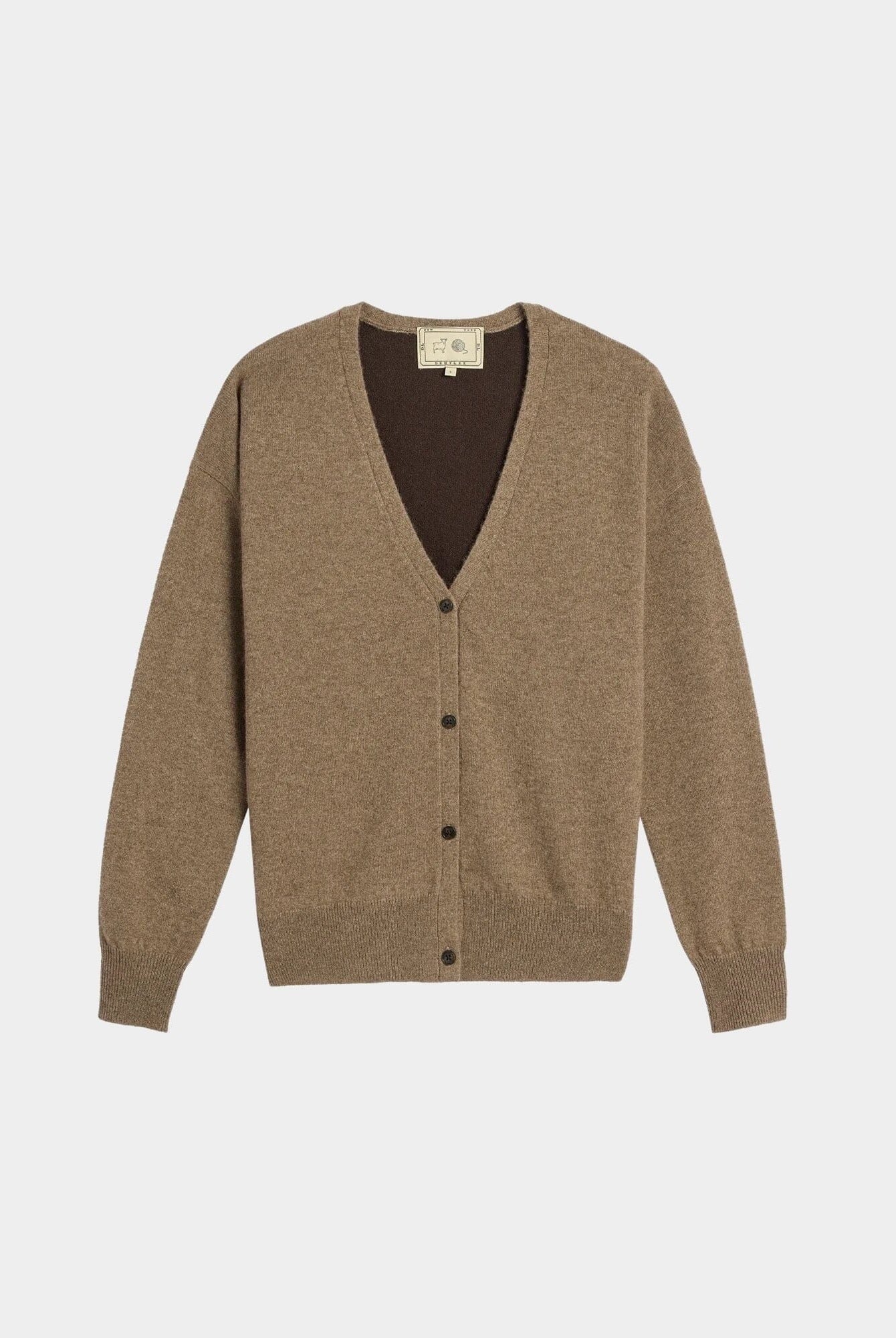 Demylee - Abigail Cashmere Cardigan - Beige/Espresso - Knitwear - YUCCA, artistic clothing for women, boutique store near me.