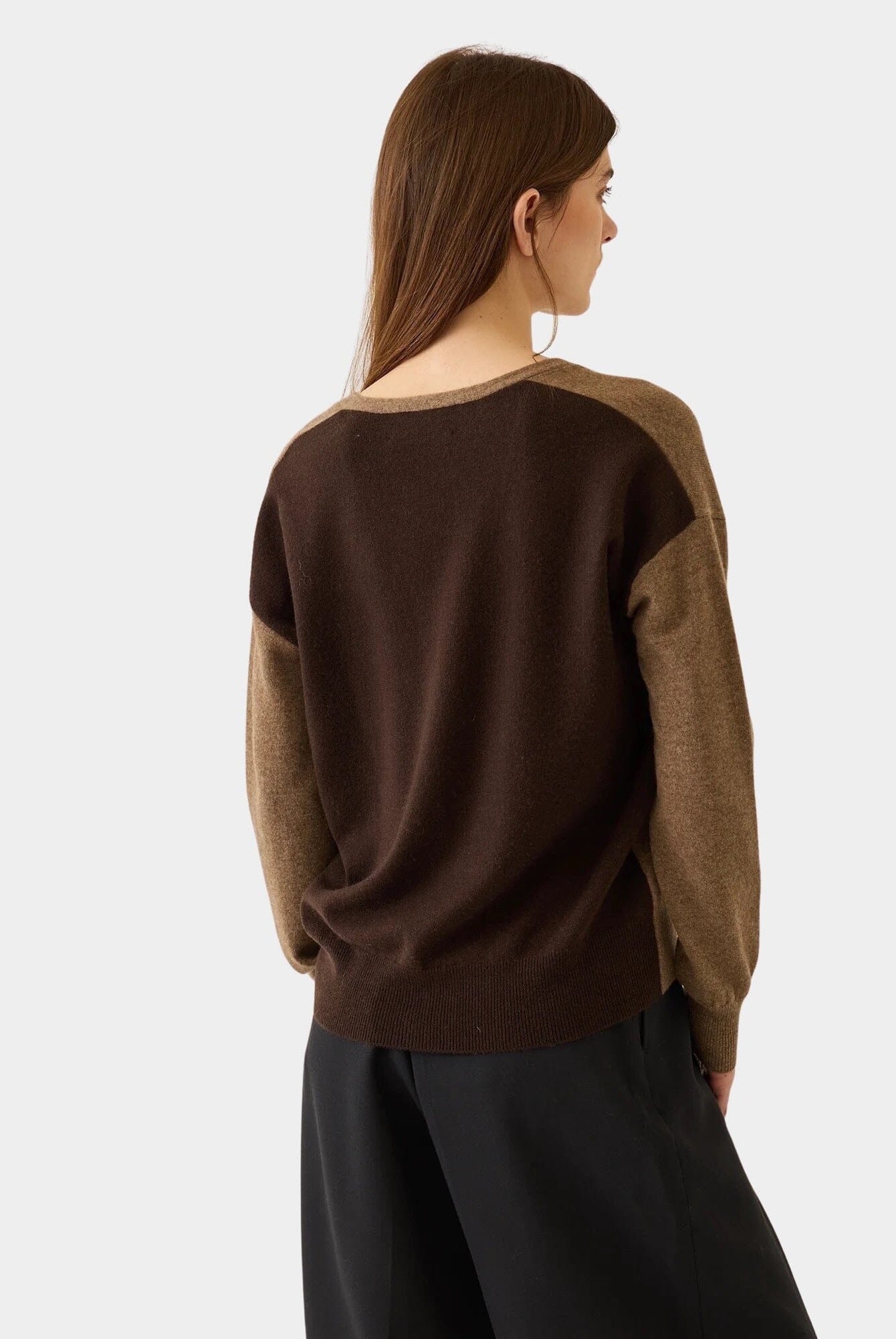 Demylee - Abigail Cashmere Cardigan - Beige/Espresso - Knitwear - YUCCA, artistic clothing for women, boutique store near me.