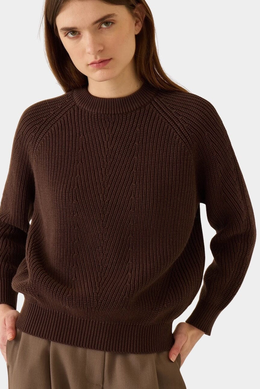 Demylee - Chelsea Solid Cotton Sweater - Espresso - Knitwear - YUCCA, women’s clothing boutique near me, quality sweaters.