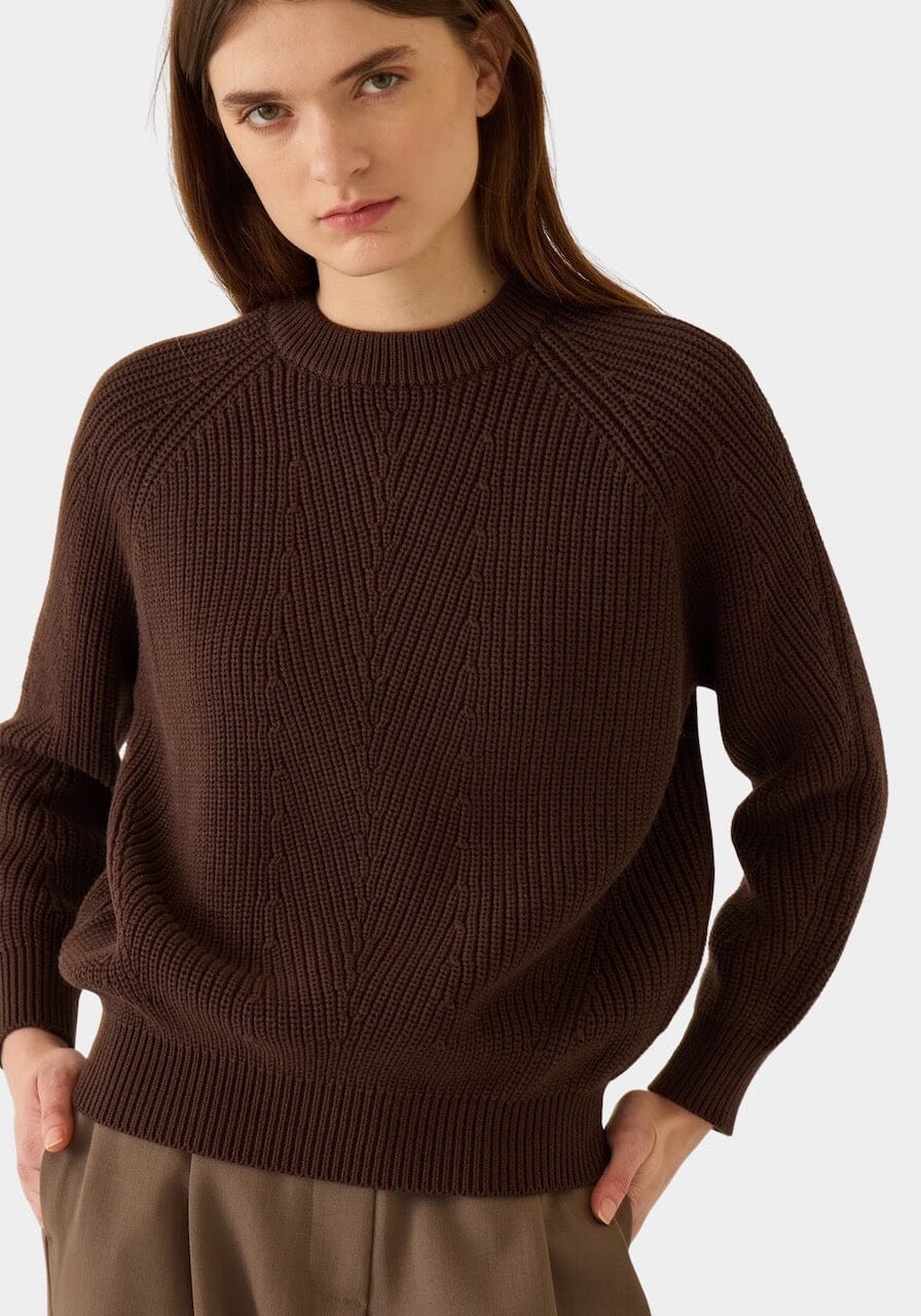 Demylee - Chelsea Solid Cotton Sweater - Espresso - Knitwear - YUCCA, women’s clothing boutique near me, quality sweaters.