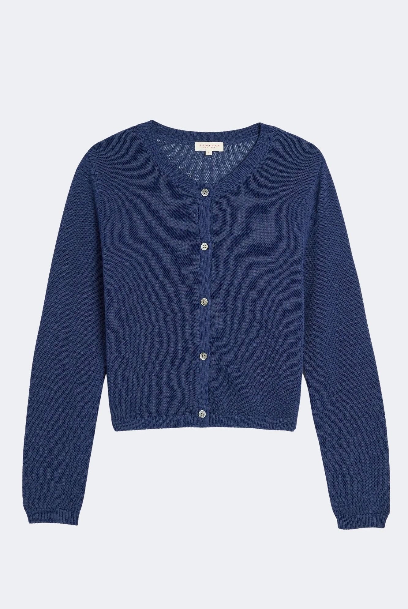 DEMYLEE Josie Cotton Linen Cardigan in Indigo button front cotton linen knit flat lay