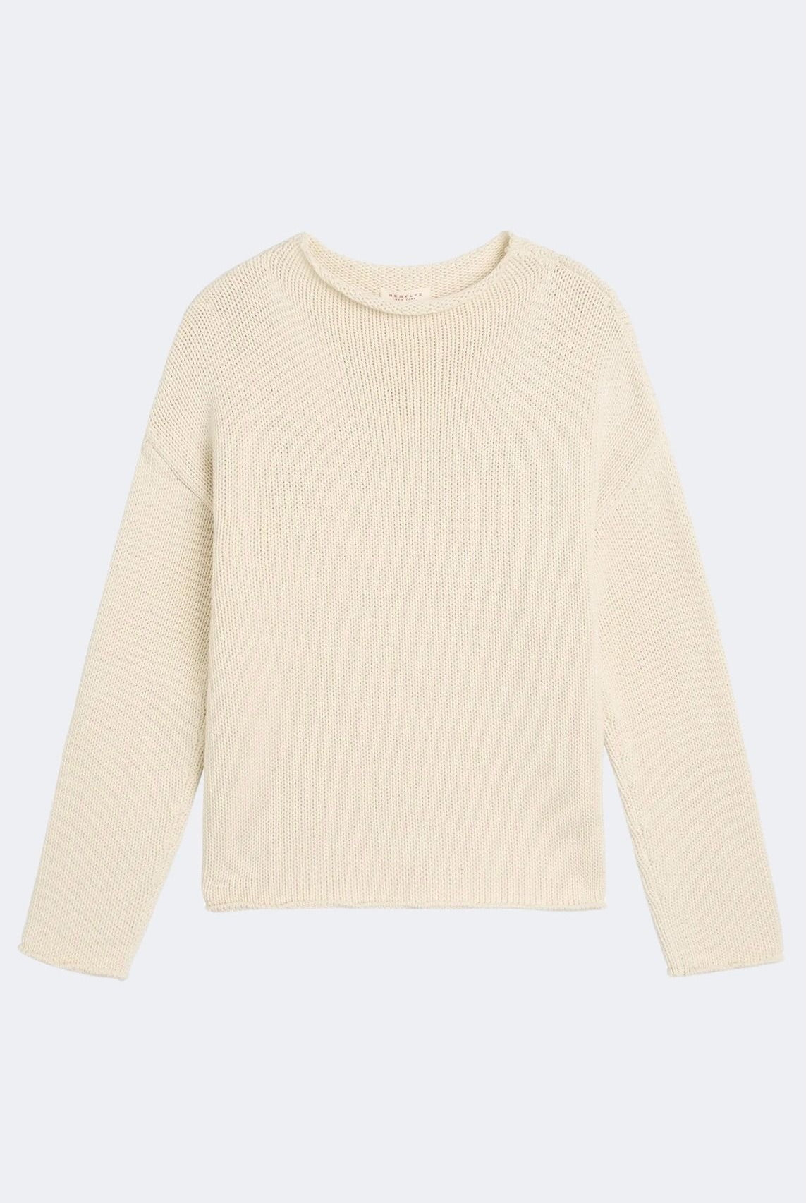DEMYLEE Lamis washed cotton sweater in off white with oversized fit and rolled edge neckline